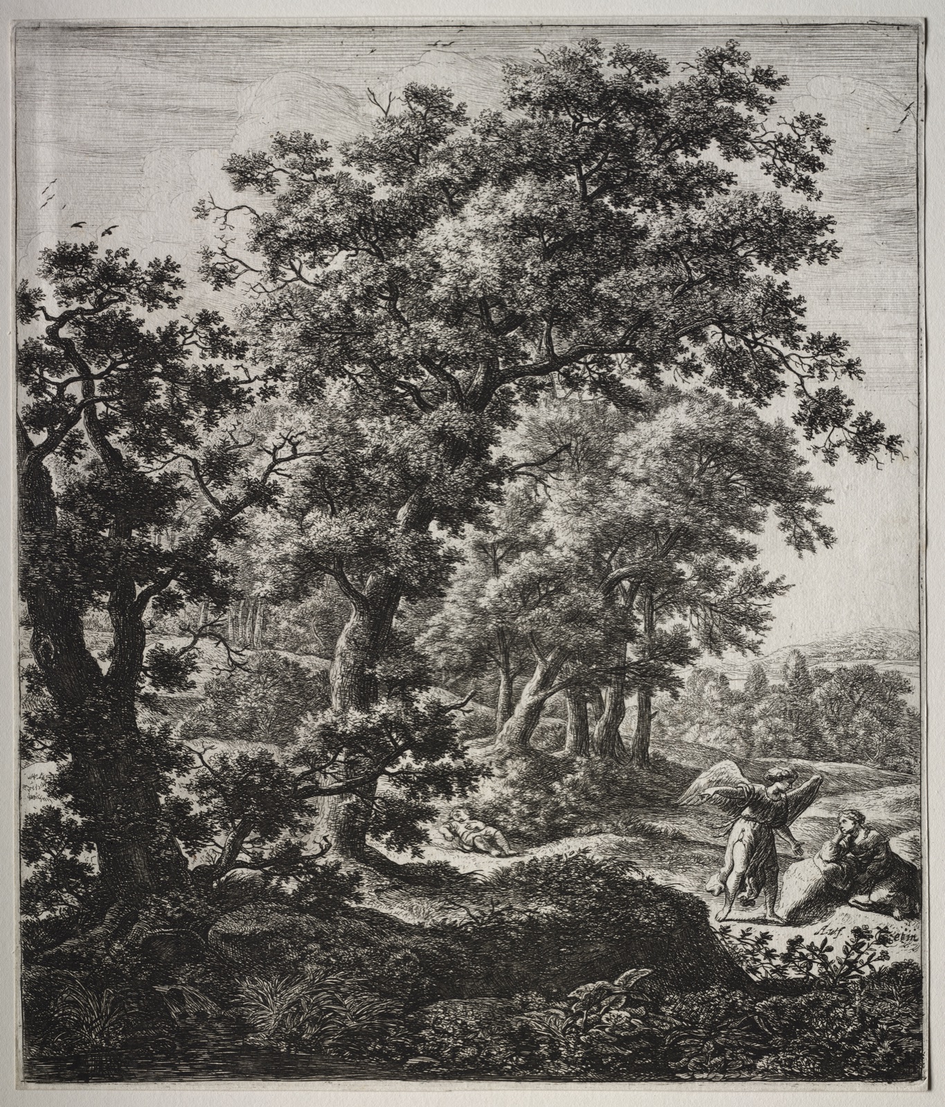 Six large upright landscapes with scenes from the Old Testament: Hagar comforted by the Angel — Anthonie Waterloo (Dutch, 1609/10–1690)