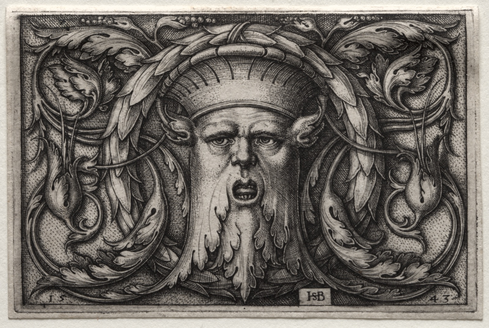 Ornament of Satyr's Head and Wreath — Hans Sebald Beham (German, 1500–1550)