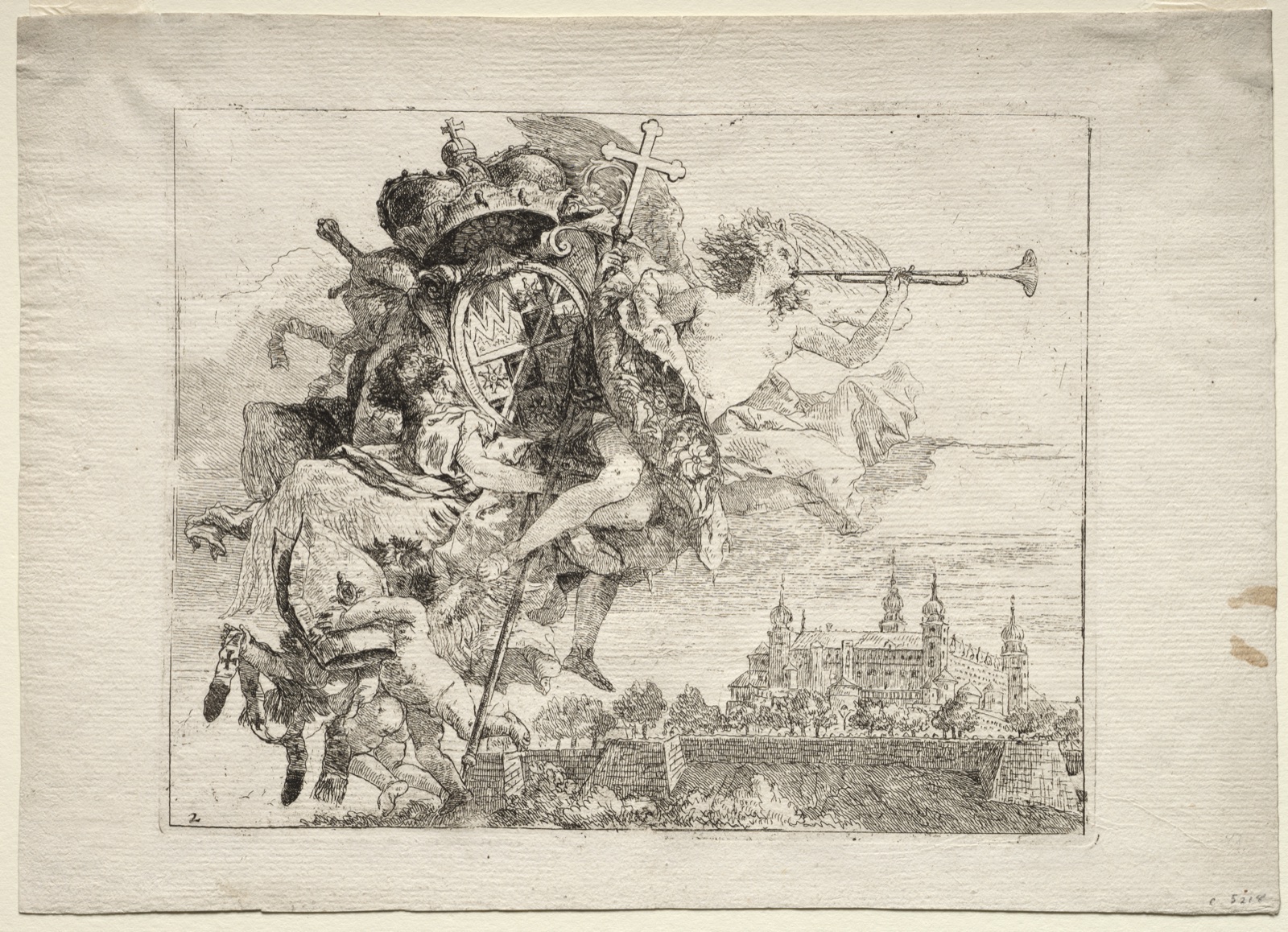 Flight into Egypt: Dedication with Winged Figure of Fame bearing the Arms of the Prince-Bishop of Wurzburg — Giovanni Domenico Tiepolo (Italian, 1727–1804)