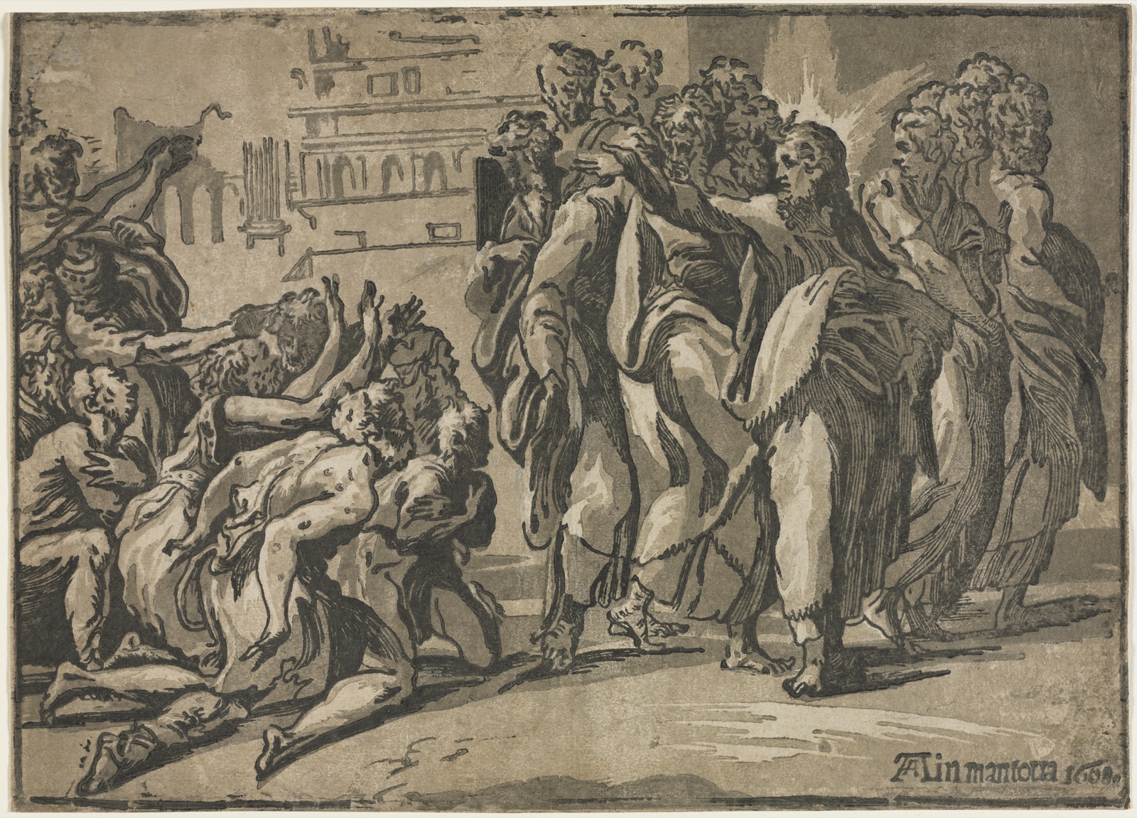 Christ Healing the Lepers — Andrea Andreani (Italian, about 1558–1610); Guiseppe Rossigliani (Italian, c. 1510-); Parmigianino (Italian, 1503–1540)