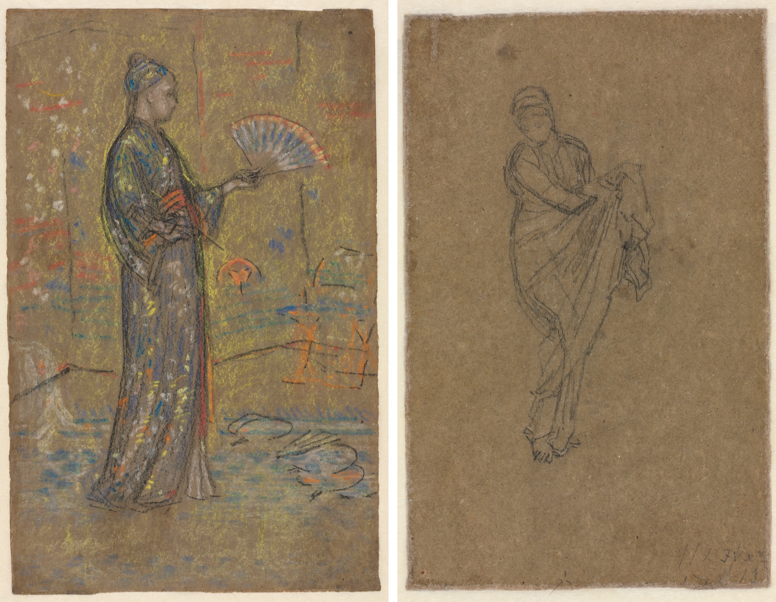 Japanese Woman Painting a Fan (recto); Standing Woman Holding Up Her Dress (verso) — James McNeill Whistler (American, 1834–1903)