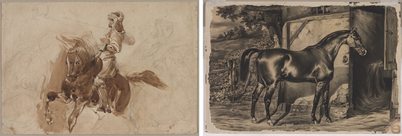 Armored Figure on Horseback (recto); Horse in Front of a Barn (verso) — Eugène Delacroix (French, 1798–1863)