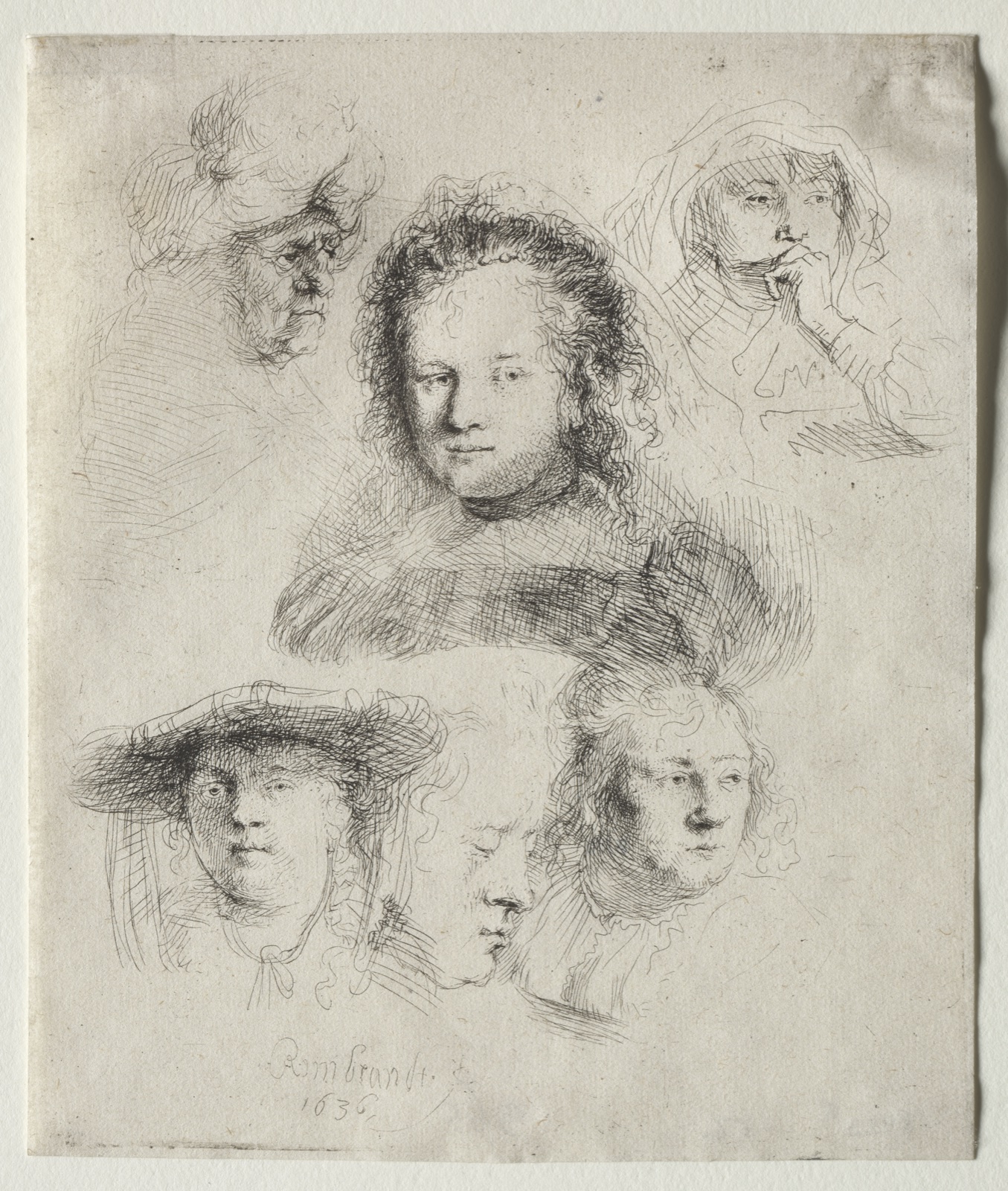 Studies of the Head of Saskia and Others — Rembrandt van Rijn (Dutch, 1606–1669)