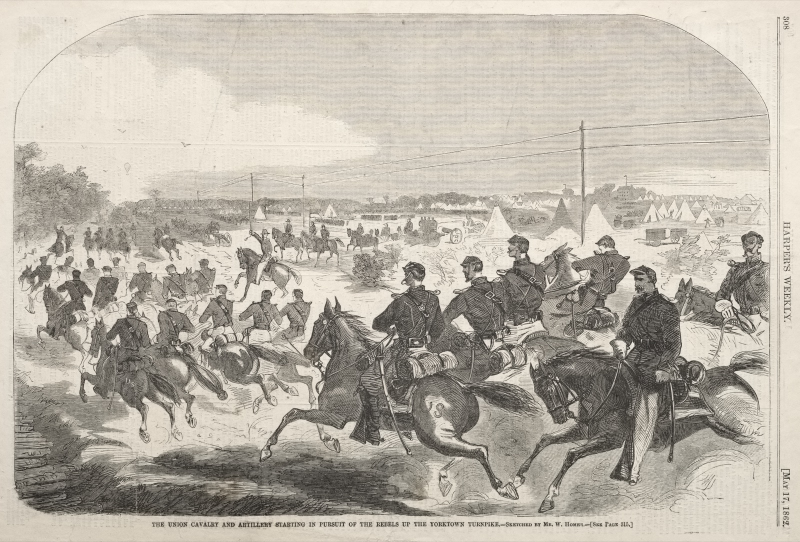 The Union Cavalry and Artillery Starting in Pursuit of the Rebels up the Yorktown Turnpike — Winslow Homer (American, 1836–1910)
