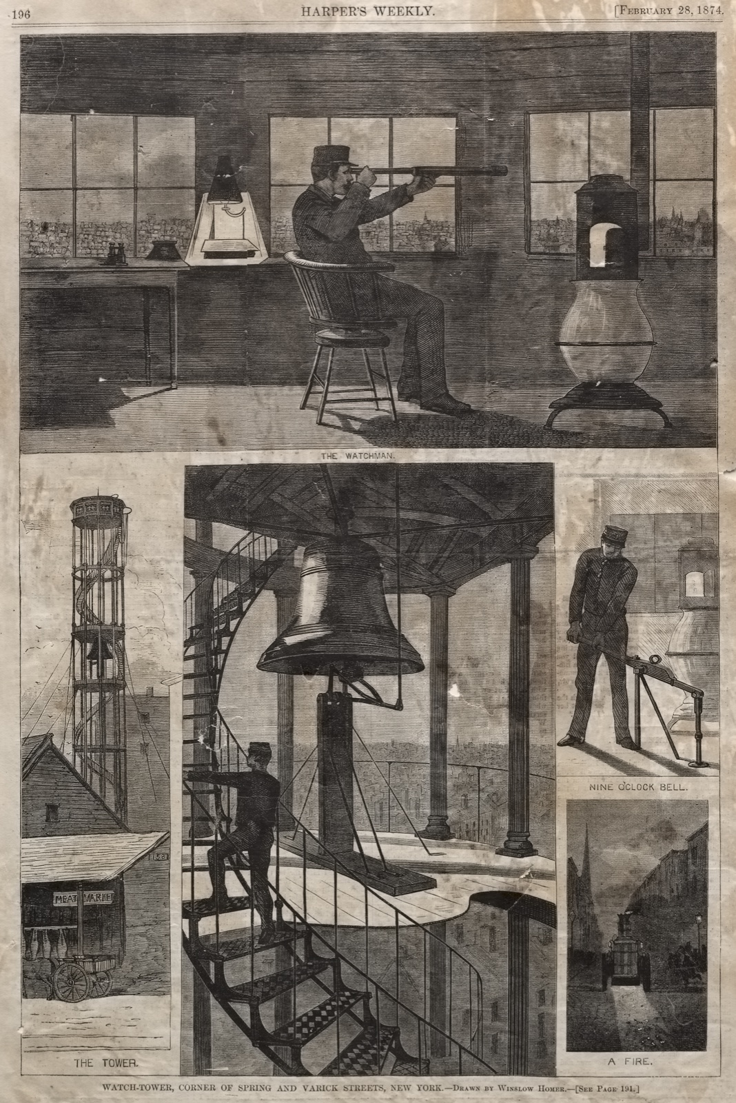 Watch-Tower, Corner of Spring and Varick Streets, New York — Winslow Homer (American, 1836–1910)