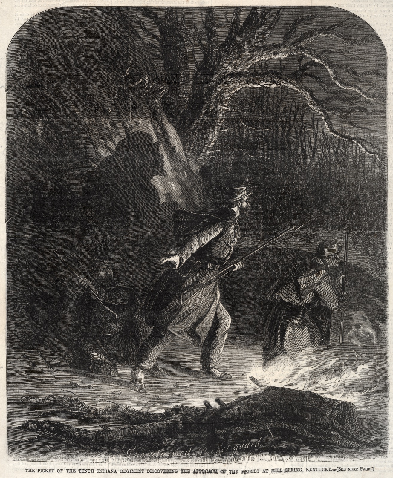 The Picket of the Tenth Indiana Regiment discovering the Approach of the Rebels at Mill Spring, Kentucky — Winslow Homer (American, 1836–1910)