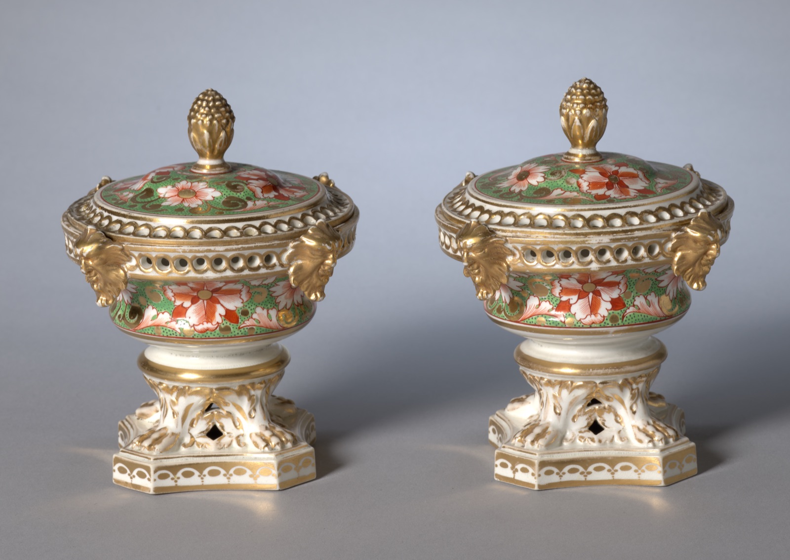 Pair of Potpourri Vases with Covers — Derby (Crown Derby Period) (British)
