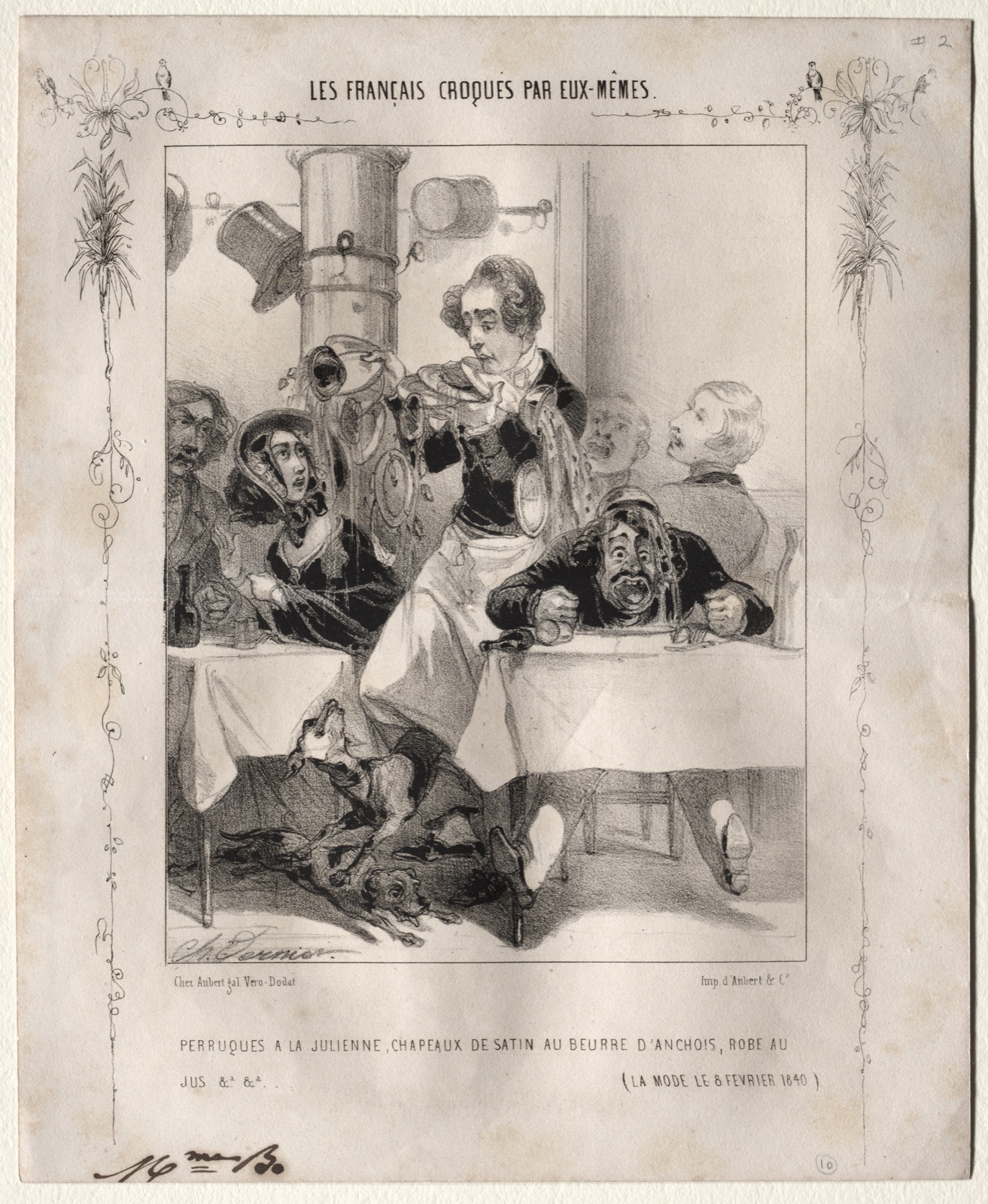 Les Français croquès par eux-mêmes: Perruques a la Julienne, Chapeaux de satin au beurre d'anchois, robe au jus — Charles Vernier (French, 1831–1887)