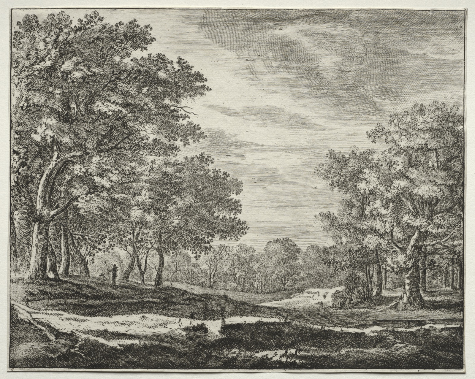 Six views in the Wood of the Hague: Plate 5, A Man with a Staff in His Hand — Roelant Roghman (Dutch, 1627–1692)