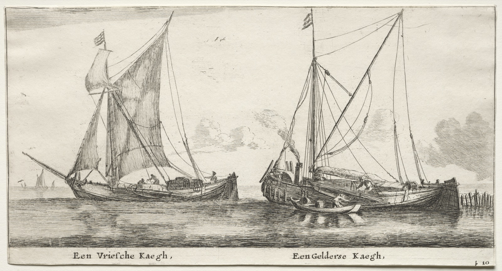 Various Ships and Views of Amsterdam (Verscheÿde Schepen en Gesichten van Amstelredam), Part II: A Frisian Bilander. A Geldersche Bilander — Clement de Jonghe (Dutch, 1579–1679); Reinier Nooms, called Zeeman (Dutch, c. 1623–1664)