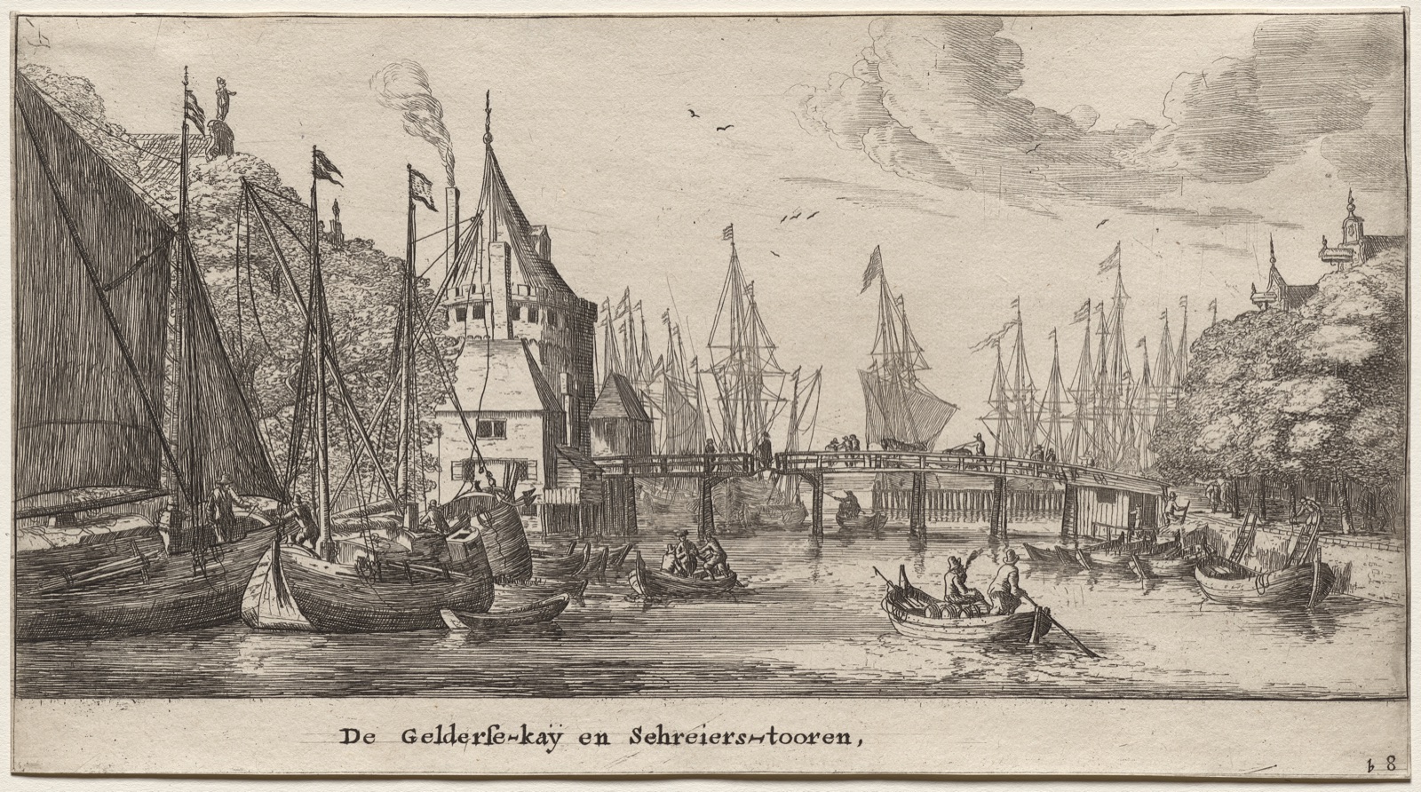 Various Ships and Views of Amsterdam (Verscheÿde Schepen en Gesichten van Amstelredam), Part II: The Geldersche Quai and Schreiers Tower — Clement de Jonghe (Dutch, 1579–1679); Reinier Nooms, called Zeeman (Dutch, c. 1623–1664)