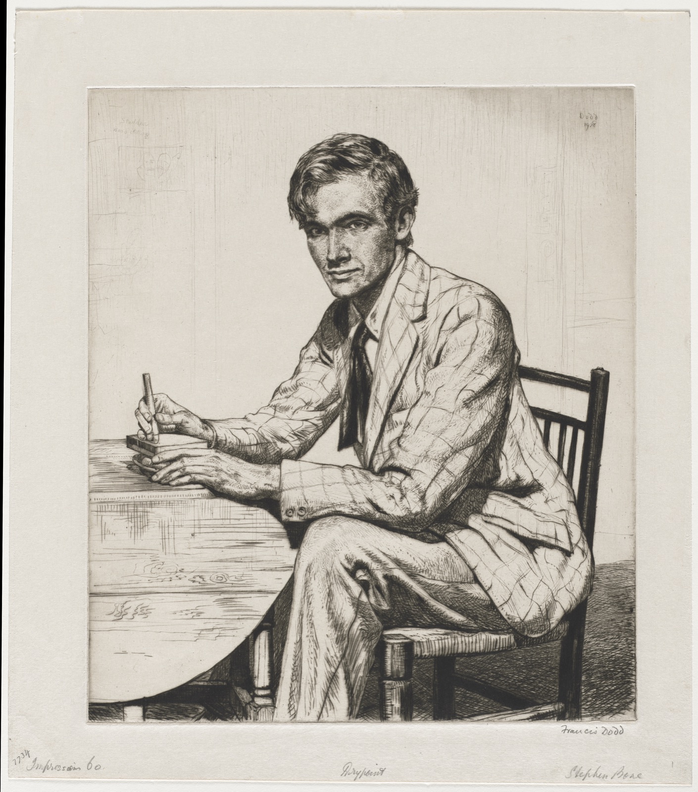 Stephen Bone Cutting a Wood Block — Francis Dodd (British, 1874–1949)
