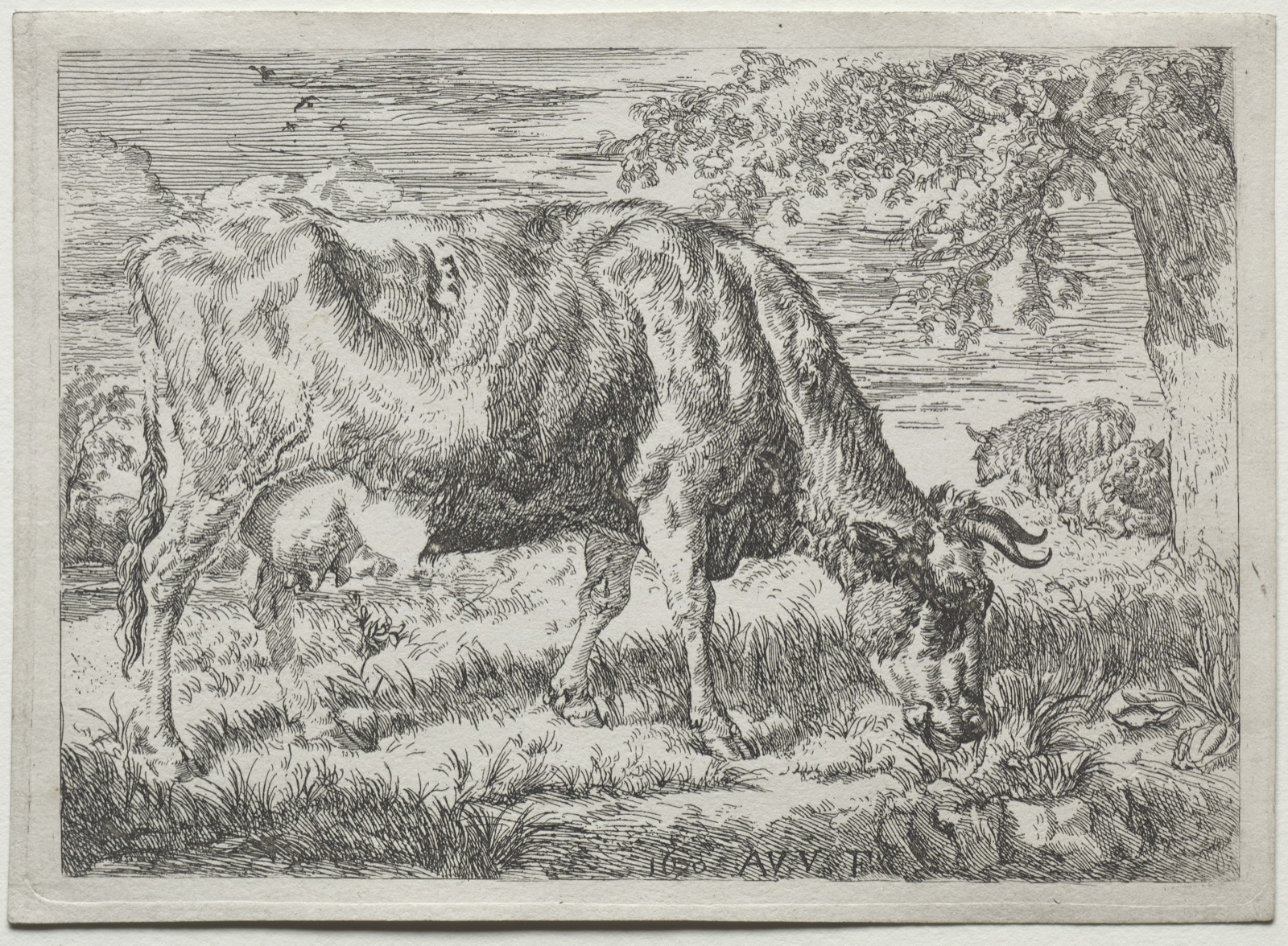 Cow and Two Sheep at the Foot of a Tree — Adriaen van de Velde (Dutch, 1636–1672)