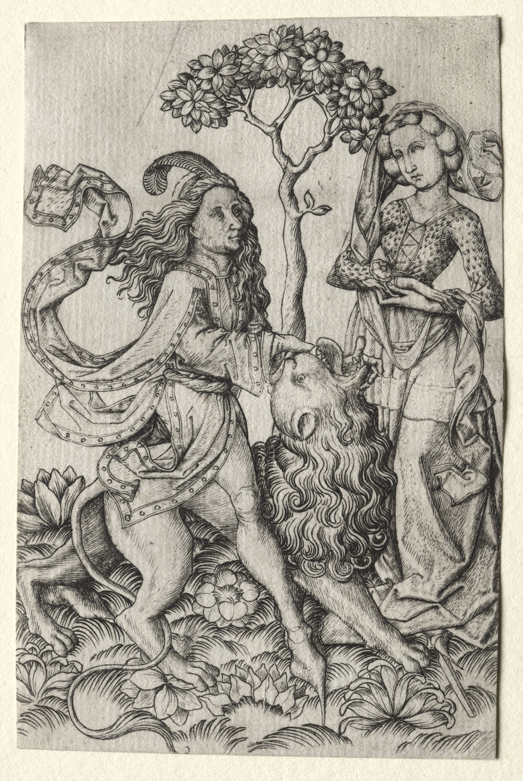 Samson Rending the Lion — Master ES (German, active 1450–67)