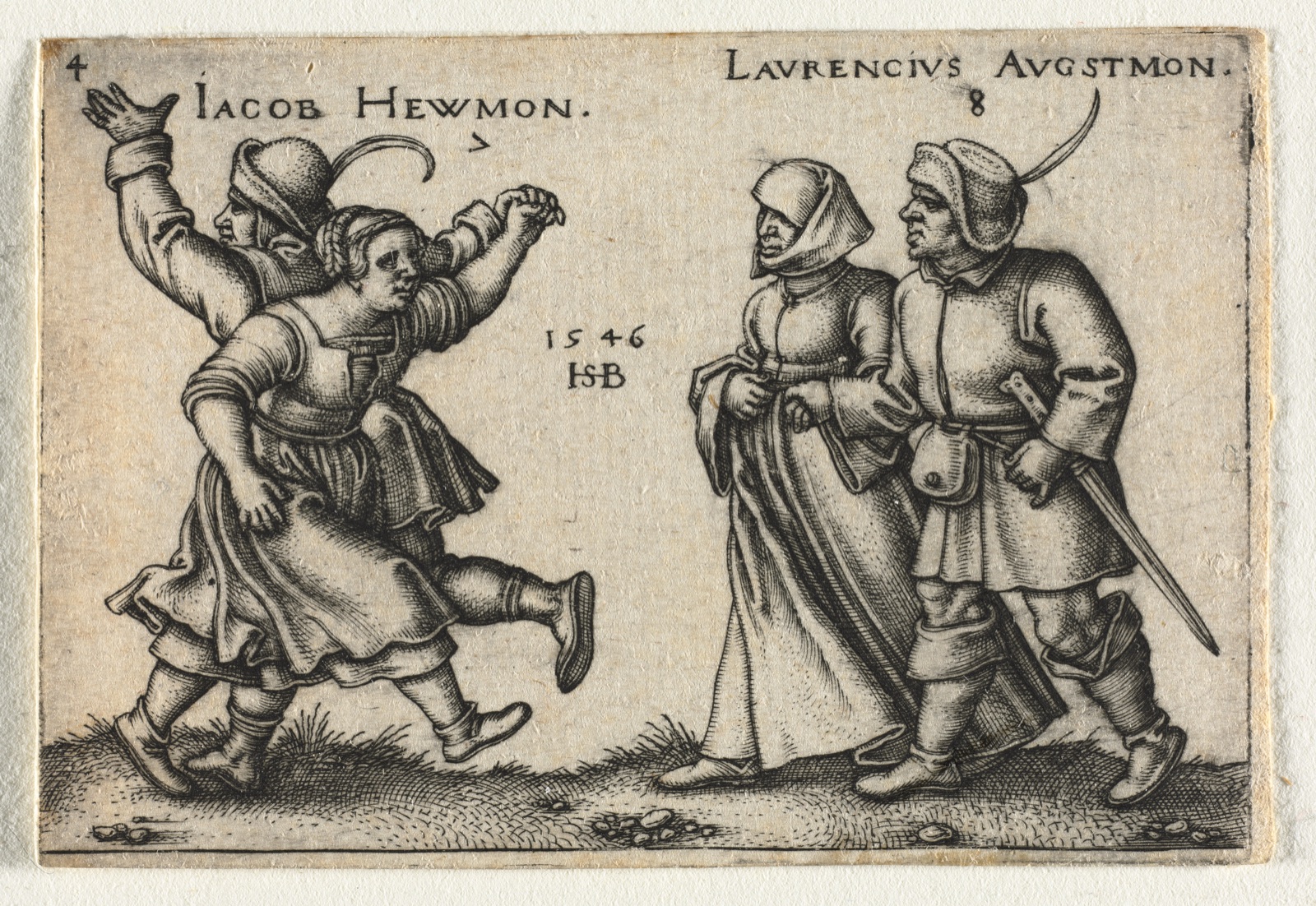 The Peasant Wedding or the Twelve Months: 7 Jacob Hewmon 8-Laurencius Augstmon — Hans Sebald Beham (German, 1500–1550)