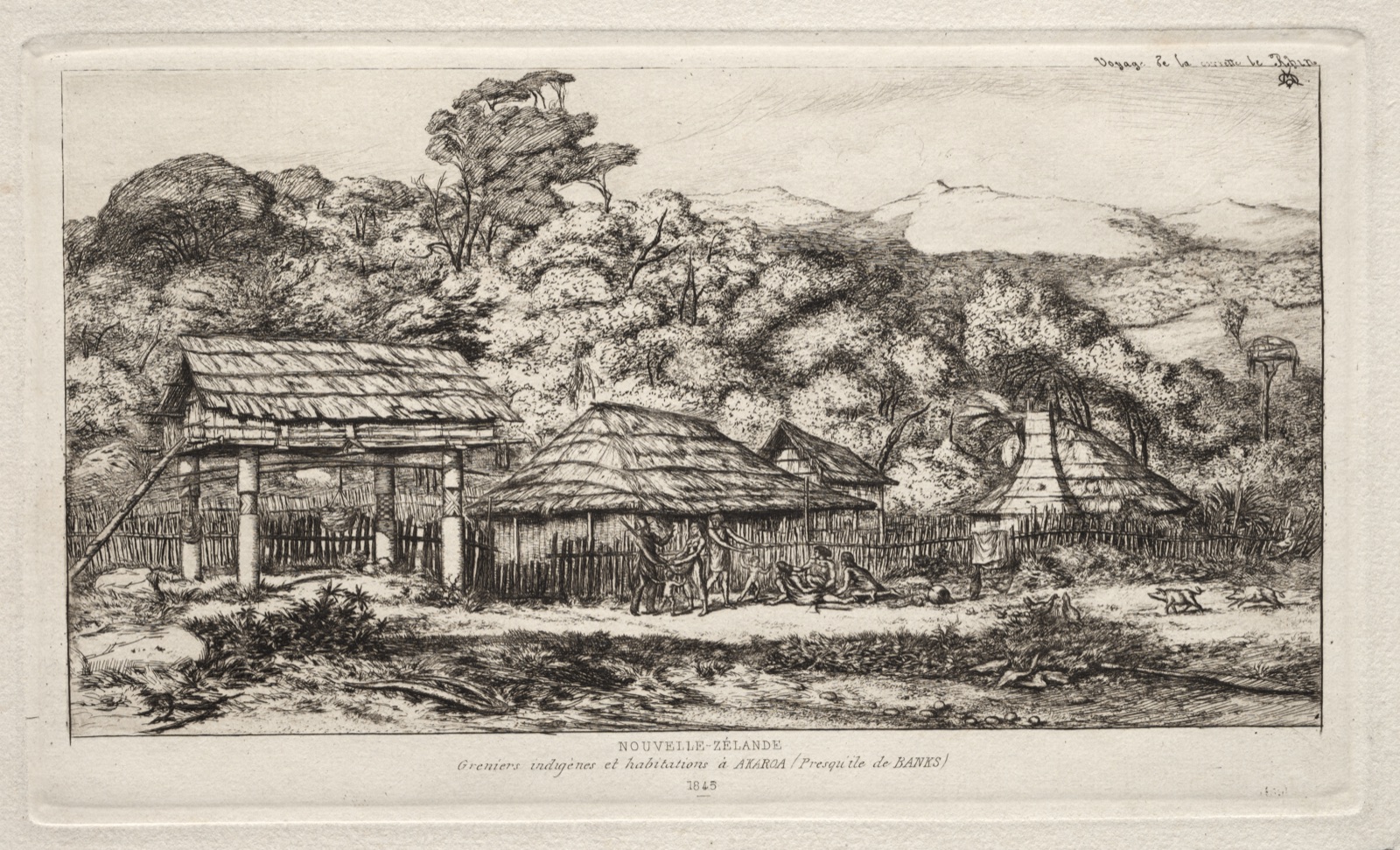 Native Barns and Huts at Akaroa, Banks' Peninsula, 1845 — Charles Meryon (French, 1821–1868)