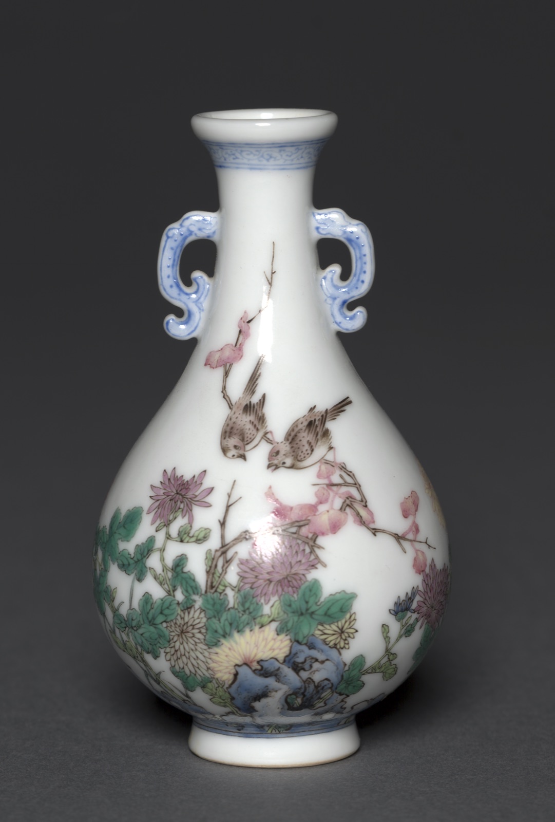Miniature Vase with Birds and Chrysanthemums