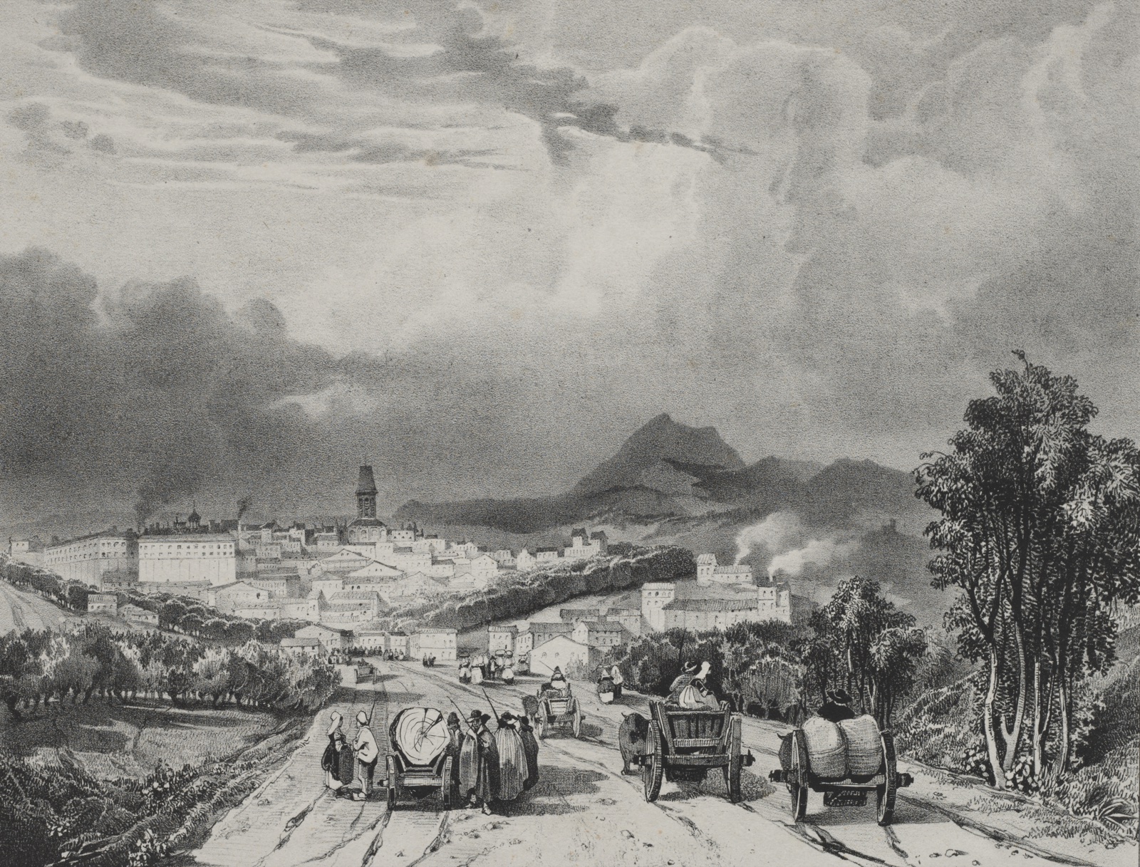 Vue generale de Riom, Auvergne — Adrien Dauzats (French, 1804–1868)