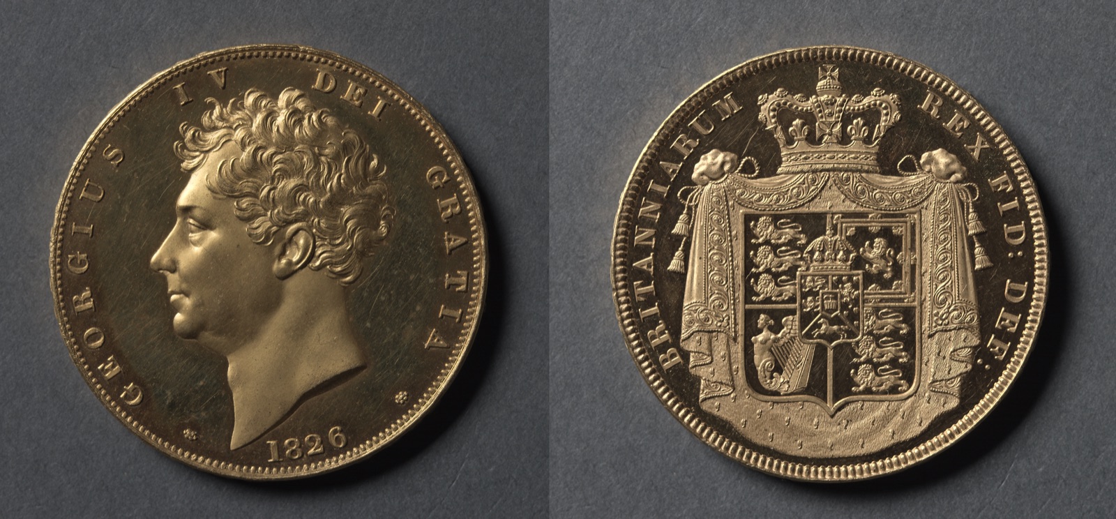 Five Pound Piece: George IV (obverse); Shield of Arms (reverse) — Jean Baptiste Merlen (French, 1769–1850)