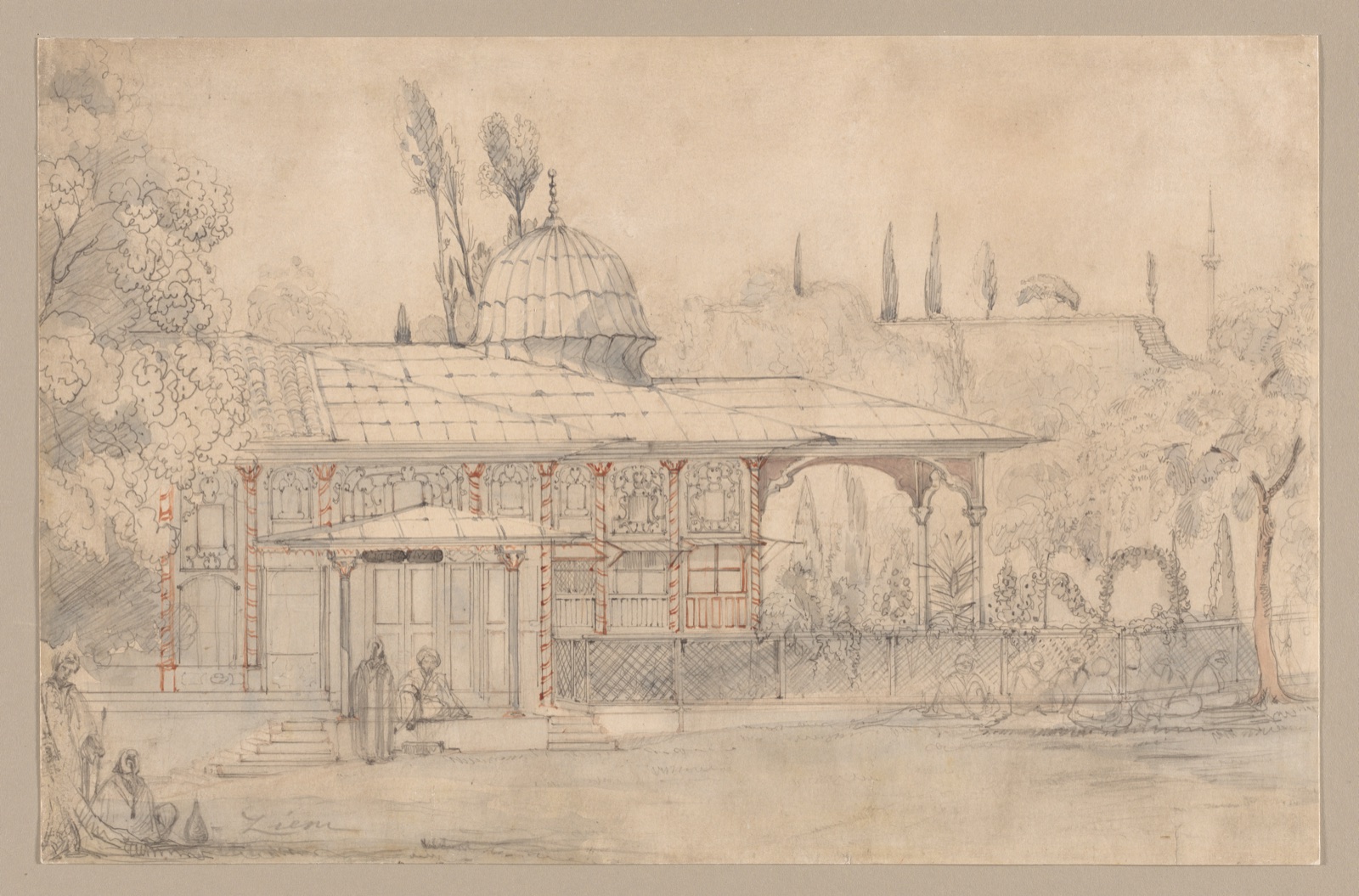 Pavilion Near a Mosque (recto) — Félix Ziem (French, 1821–1911)