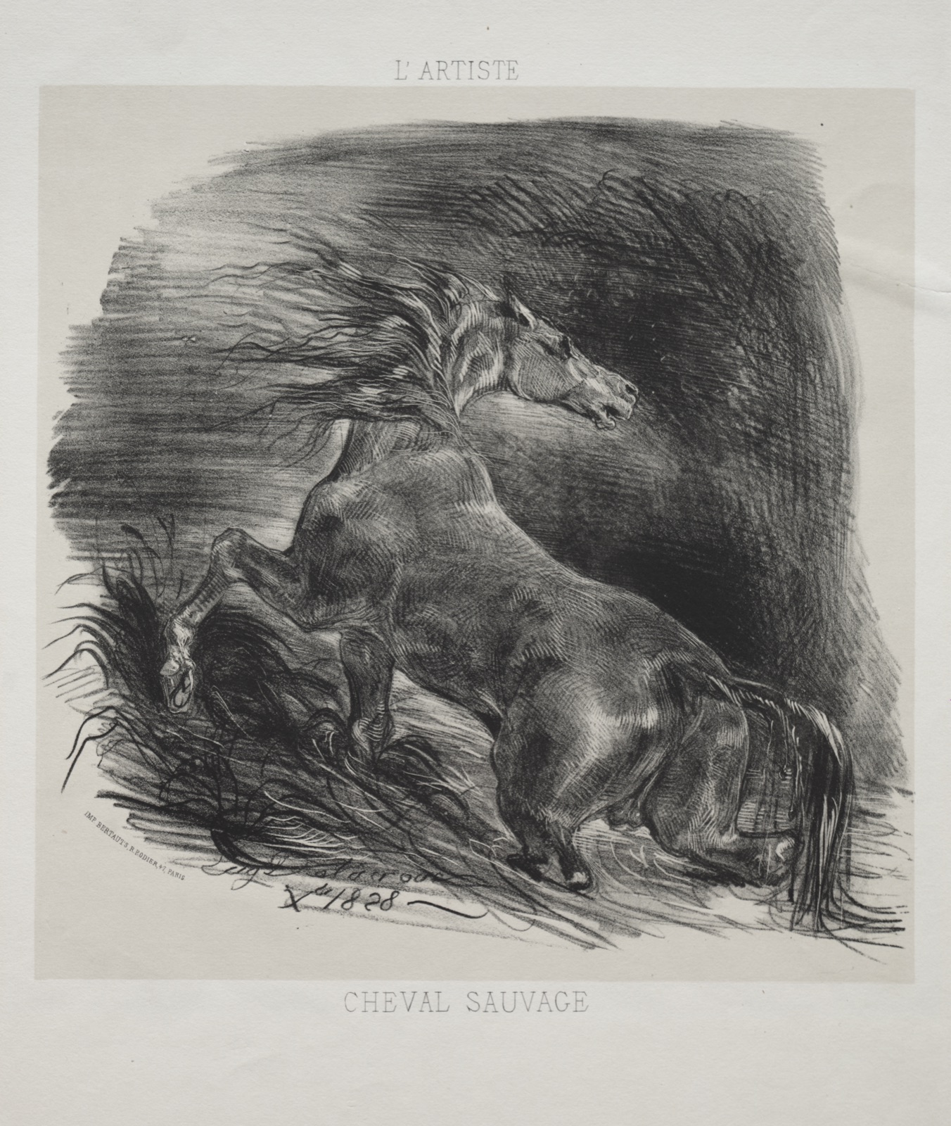 The Wild Horse, or Frightened Horse Leaving the Water — Eugène Delacroix (French, 1798–1863); L'Artiste