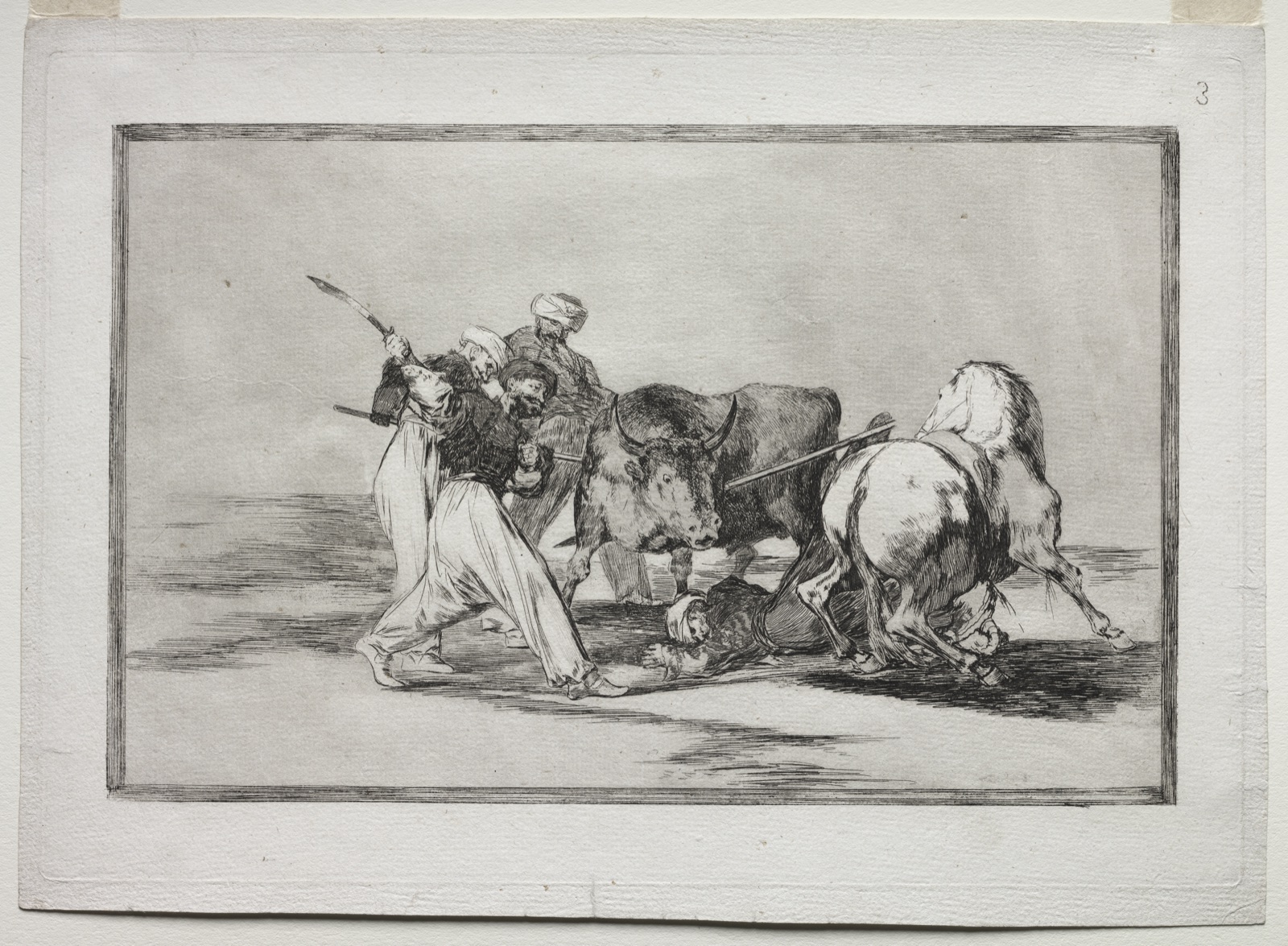 The Moors Settled in Spain, Giving Up the Superstitions of the Qur'an, Adopted this Art of Hunting, and Spear a Bull in the Open — Francisco de Goya (Spanish, 1746–1828)