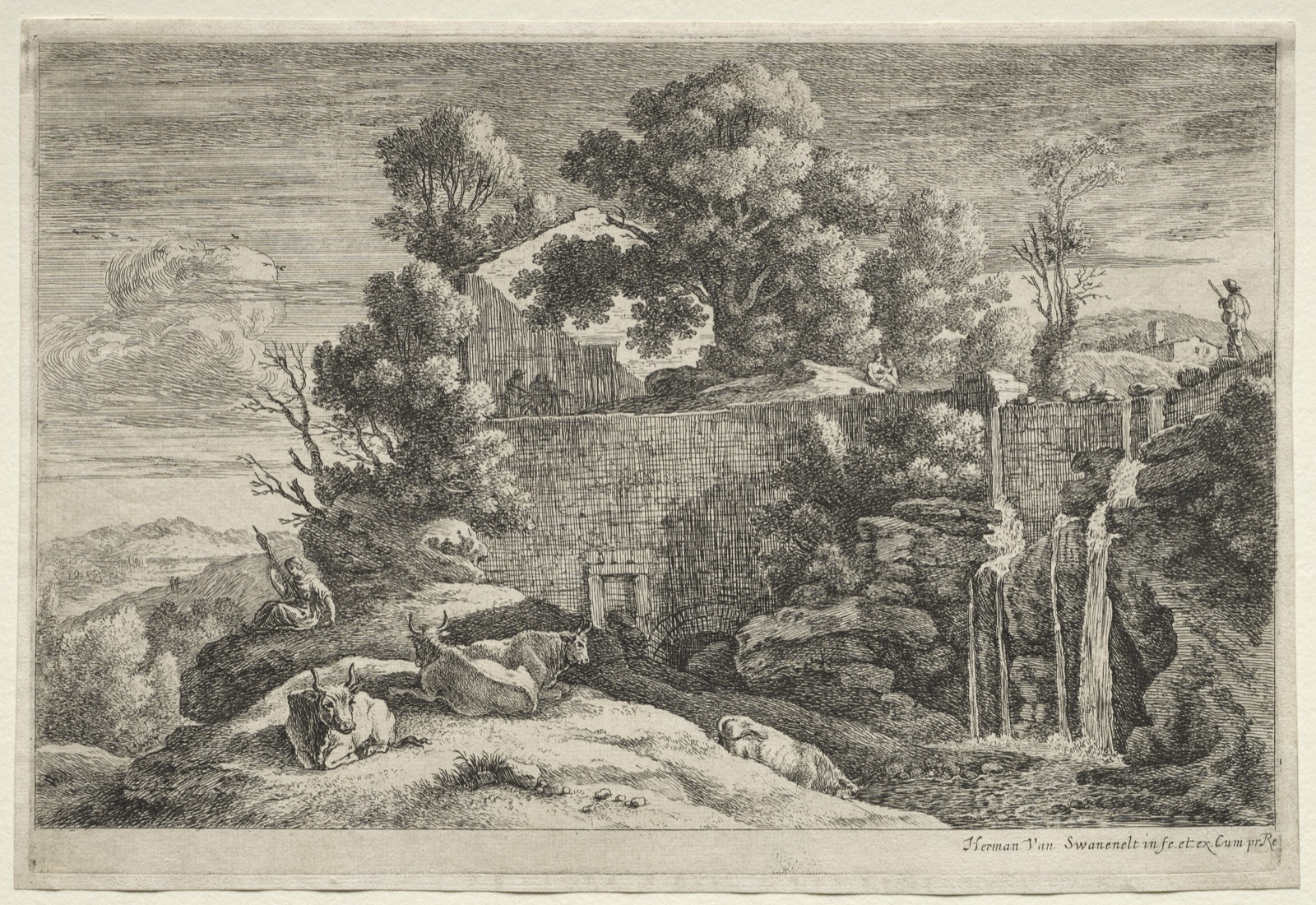 Landscape with a Woman Spinning — Herman van Swanevelt (Dutch, c. 1600–1655)