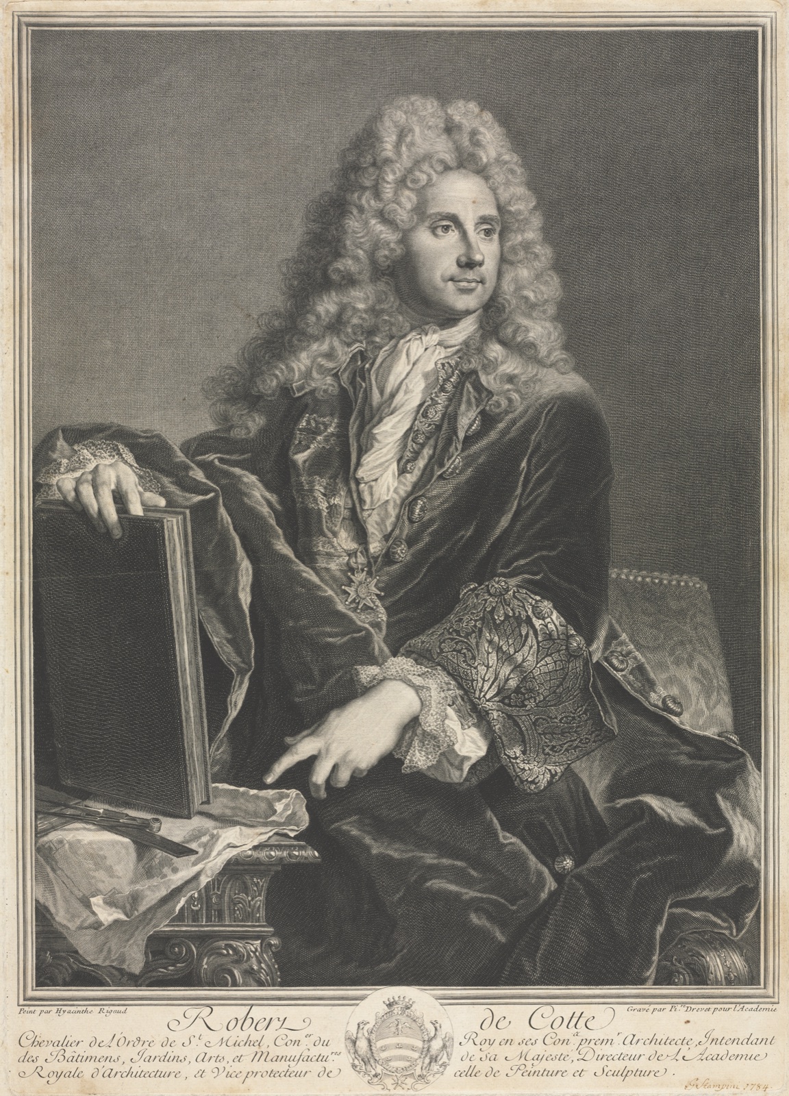 Portrait of Robert de Cotte — Pierre Drevet (French, 1663–1738); Hyacinthe Rigaud (French, 1659–1743)