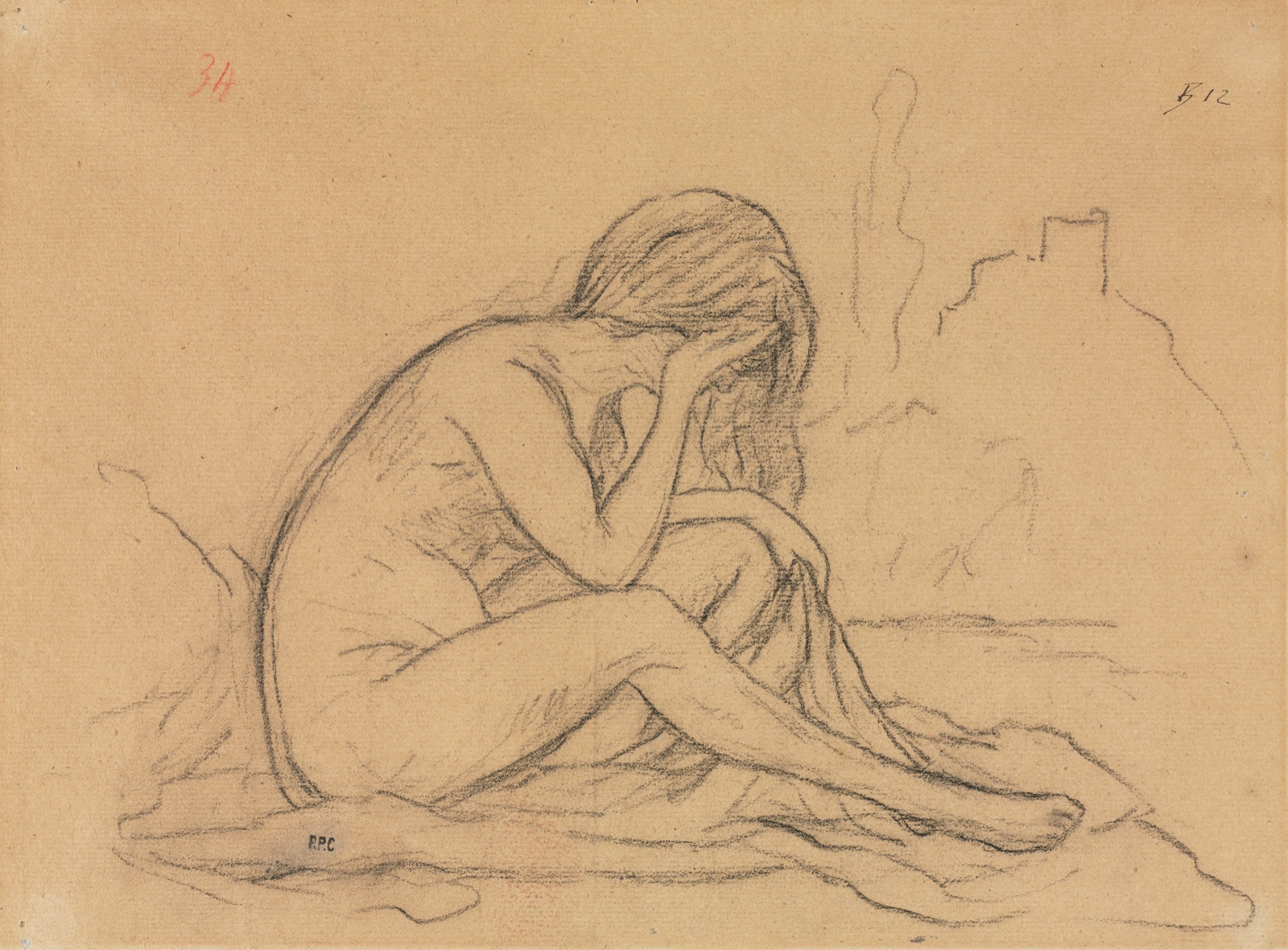 Study of a Female Nude (possibly for an unrealized allegorical painting) (recto) — Pierre Puvis de Chavannes (French, 1824–1898)