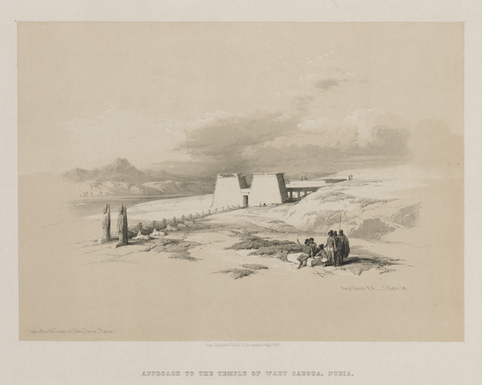 Egypt and Nubia, Volume I: Approach to the Temple of Wady Saboua, Nubia — Louis Haghe (British, 1806–1885); F. G. Moon, 20 Threadneedle Street, London; David Roberts (Scottish, 1796–1864)