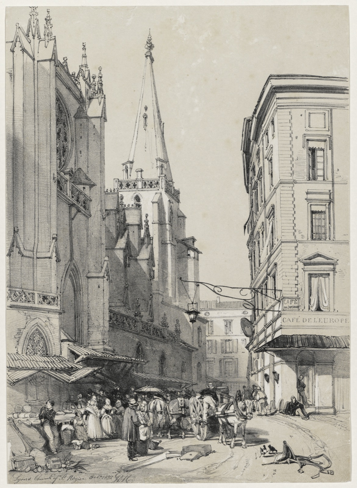 Sketches at Home and Abroad: Lyons Church of St. Hezier, October 1832 — James Duffield Harding (British, 1798–1863)