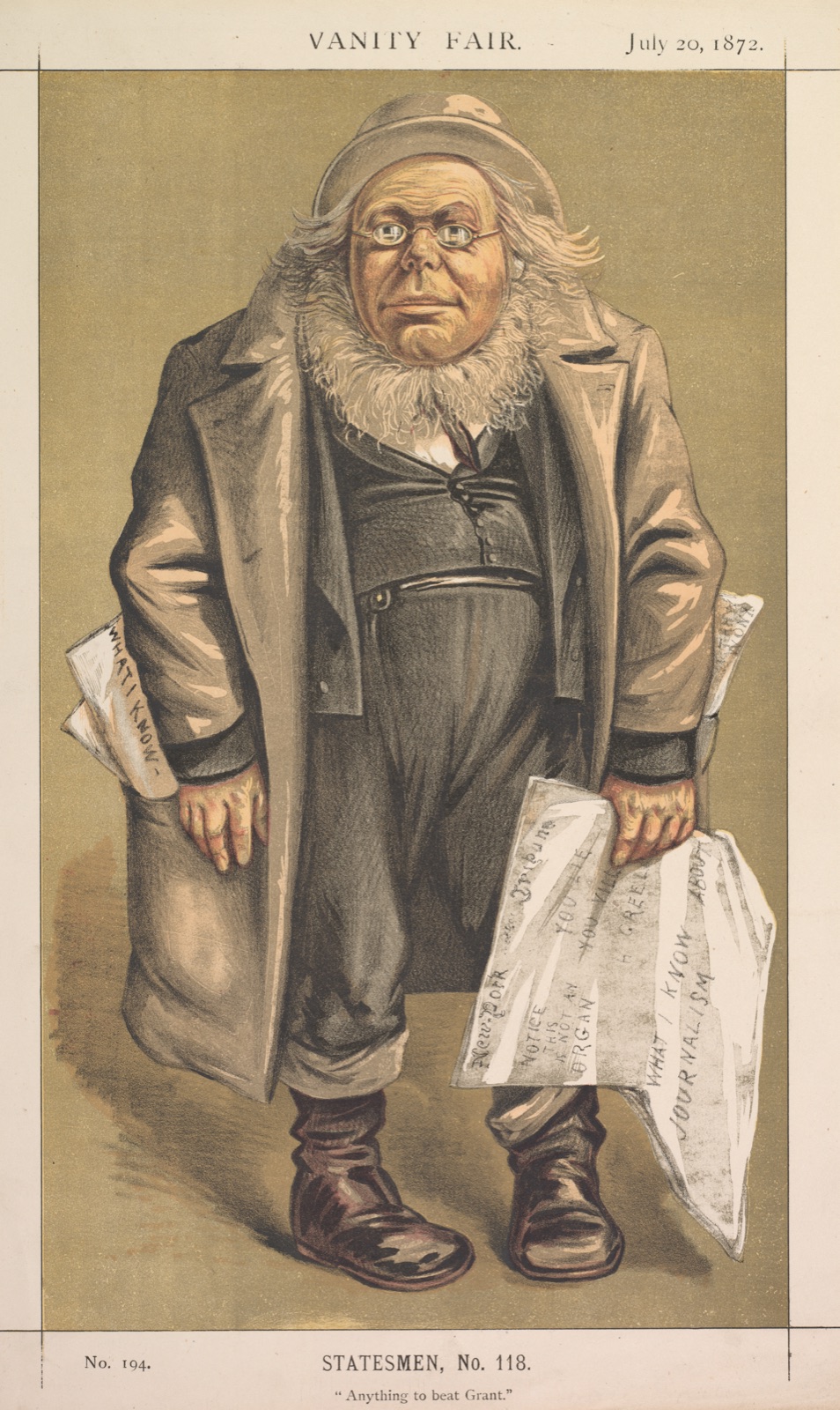Vanity Fair: Statesman, No. 118 "Anything to Beat Grant" — Thomas Nast (American, 1840–1902); Vincent Brooks Day & Son