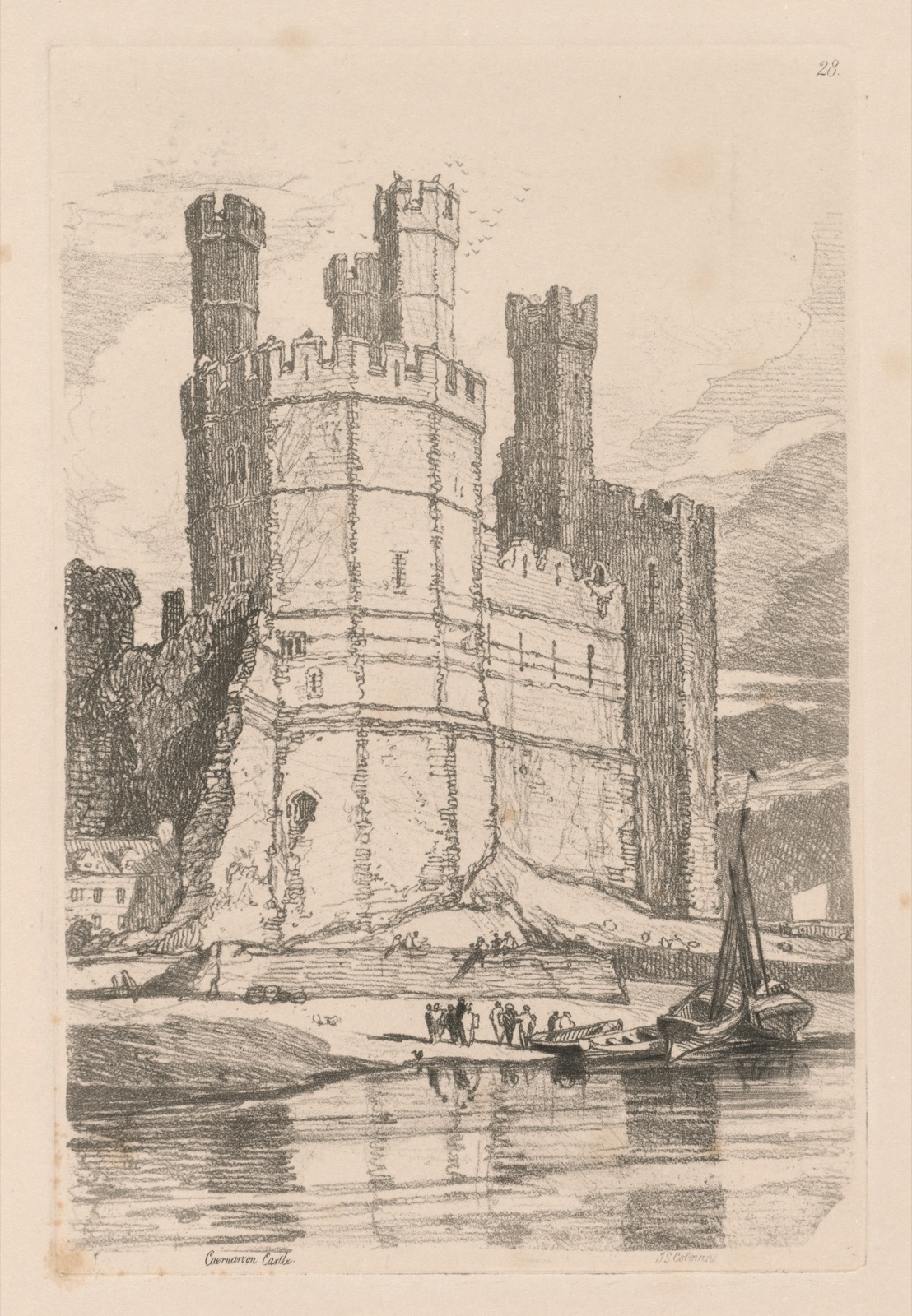 Liber Studiorum: Plate 28, Caernarvon Castle, N. Wales — John Sell Cotman (British, 1782–1842)
