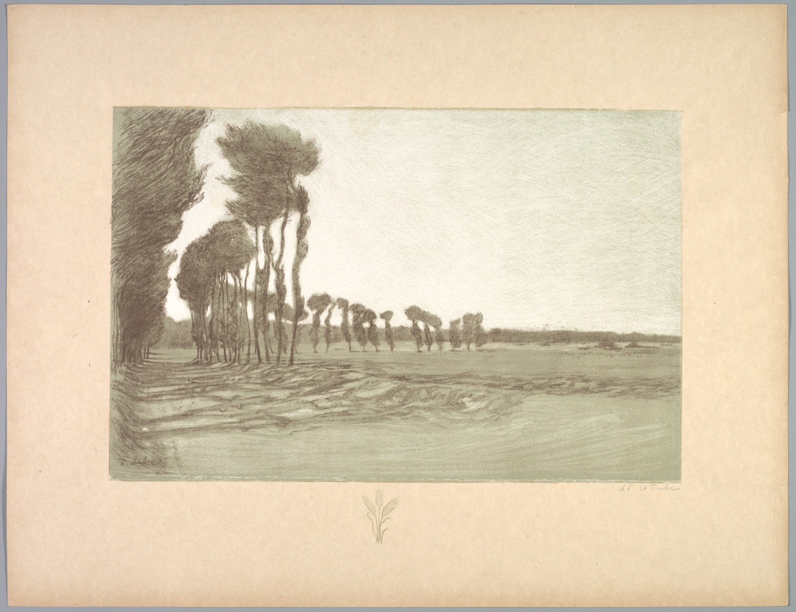 Suite de Paysages: Landscape, Plate 5, Remarque, Three Stalks of Wheat — Charles Marie Dulac (French, 1865–1898); Printer: Belfond, Imprimeur Belfond (per colophon)
