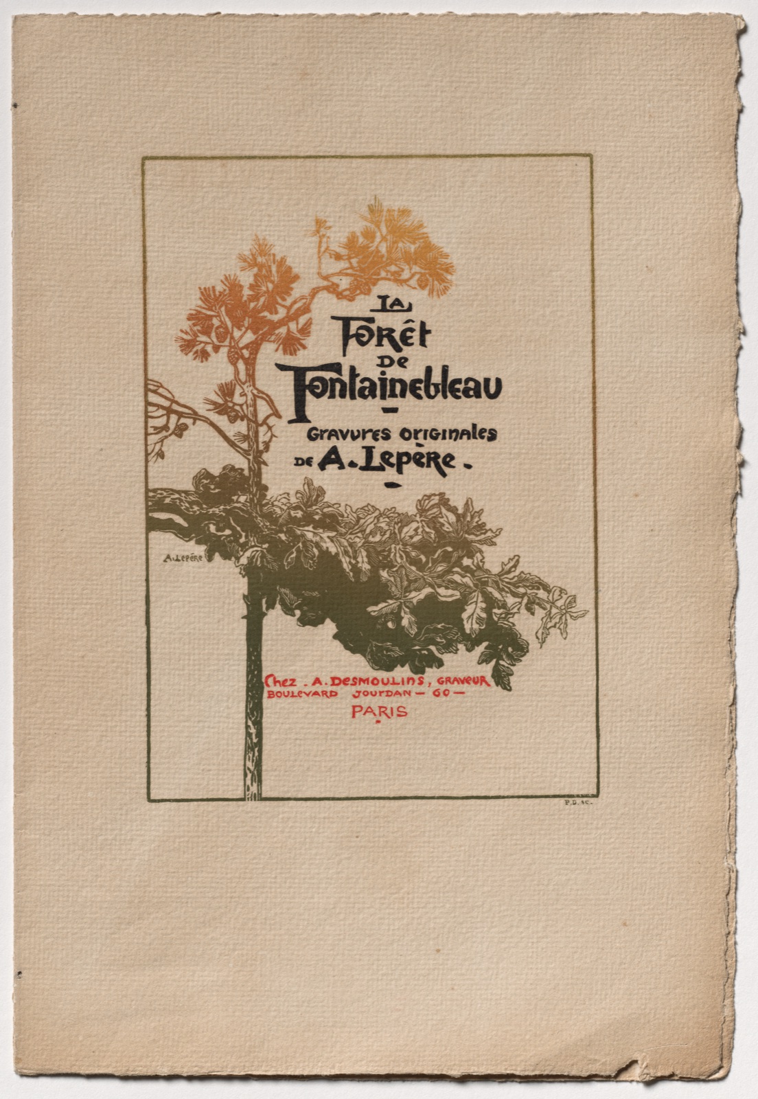 Fontainebleau Forest: Ad for "Fontainebleau Forest" (La Forêt de Fontainebleau) — Auguste Louis Lepère (French, 1849–1918); A. Desmoulins, Published in Revue Illustrée, 1887–90
