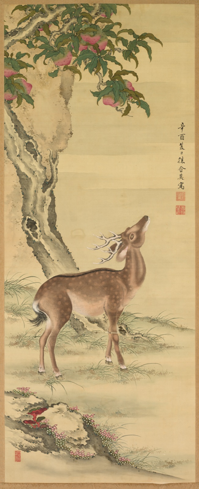 Symbols of Longevity: Deer under Peach and Pine (Pine) (right) — Toda Tadanaka (Japanese, 1761–1823)