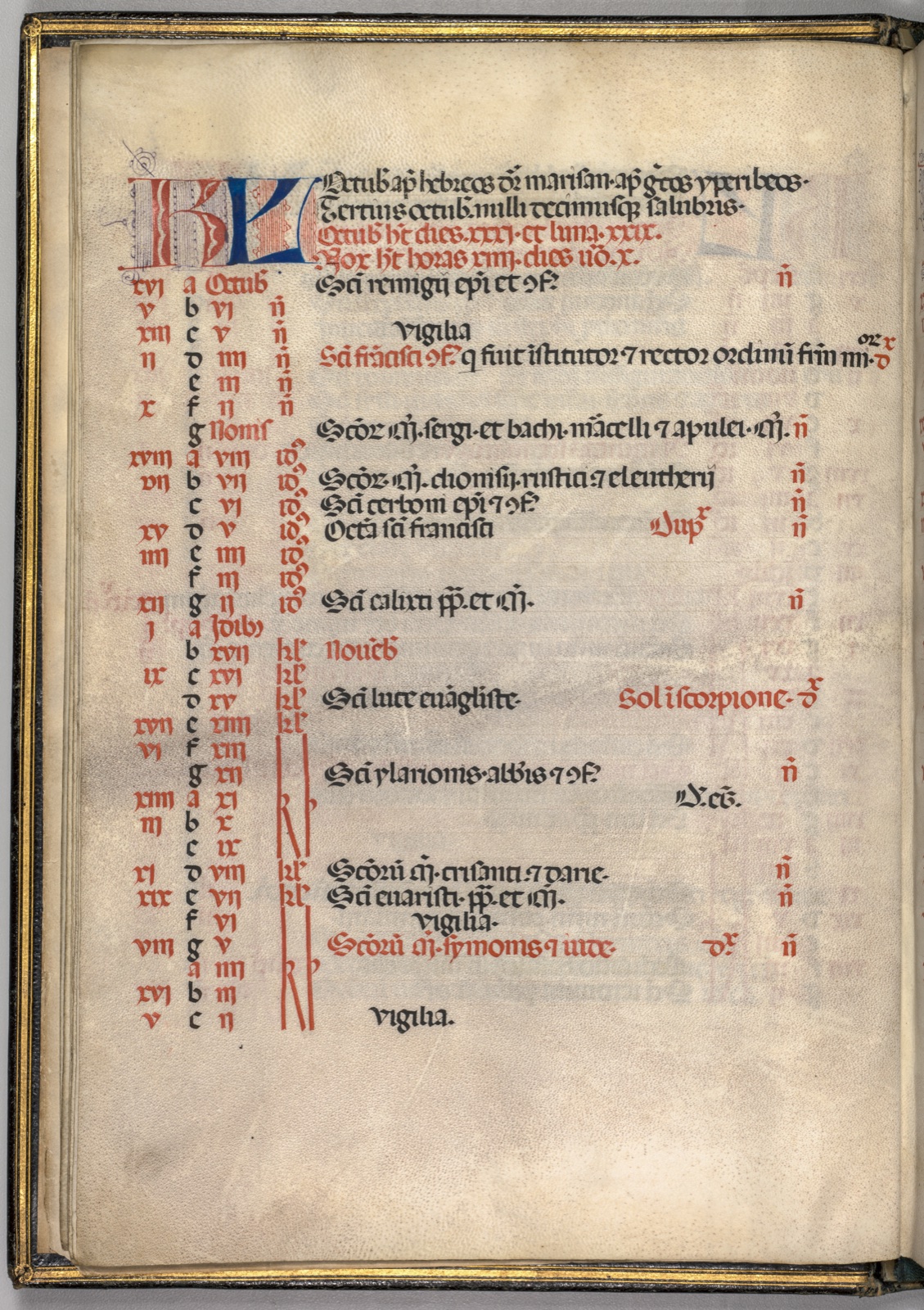 Missale: Fol. 7v: October Calendar Page — Bartolommeo Caporali (Italian, c. 1420–1503); Giapeco Caporali (Italian, d. 1478)