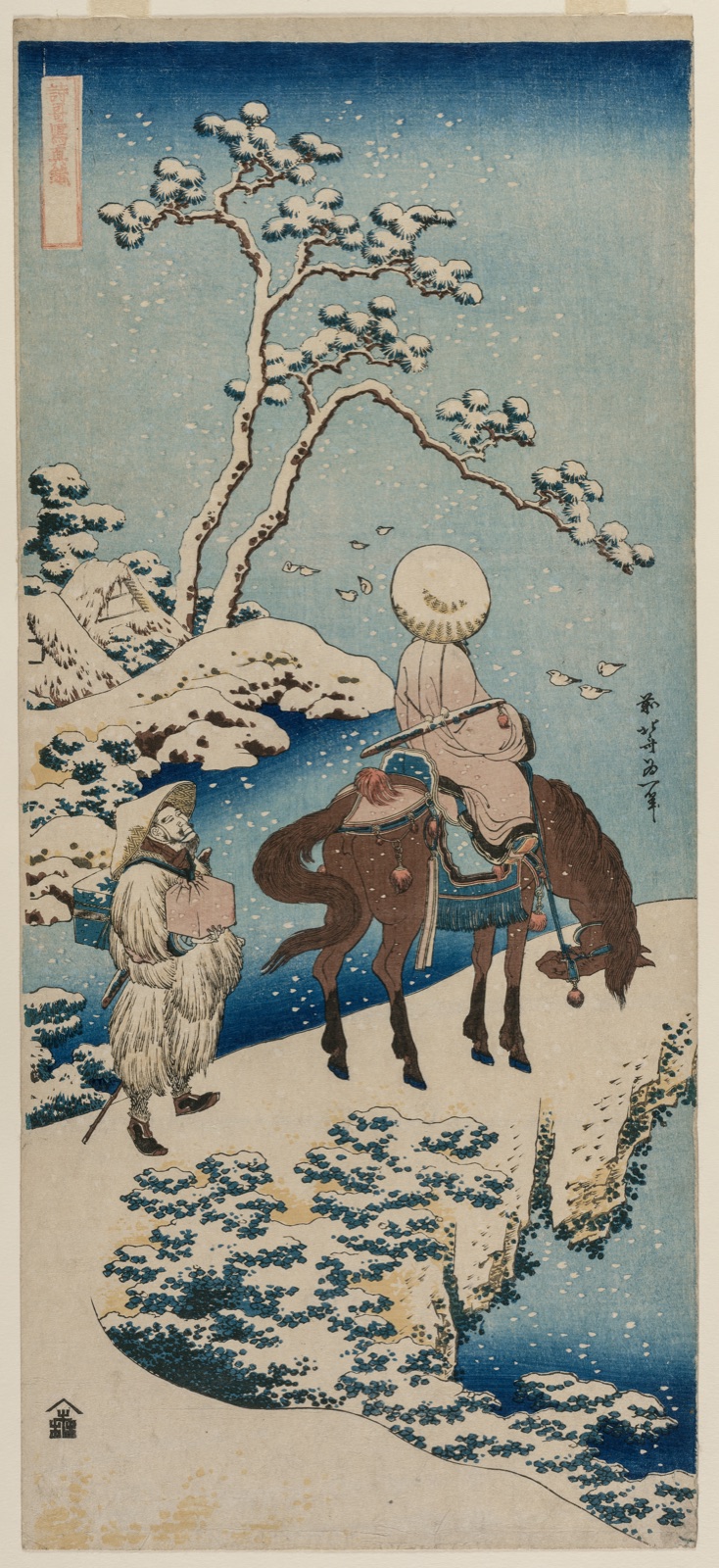 Chinese Official Pausing on a Bridge to View the Snow (from the series A True Mirror of Chinese and Japanese Verse) — Katsushika Hokusai (Japanese, 1760–1849)