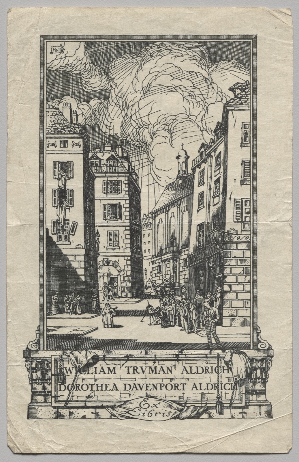 Bookplate: William Truman Aldrich and Dorthea Davenport Aldrich, Ex Libris inscribed — Frederick Garrison Hall (American, 1879–1946)