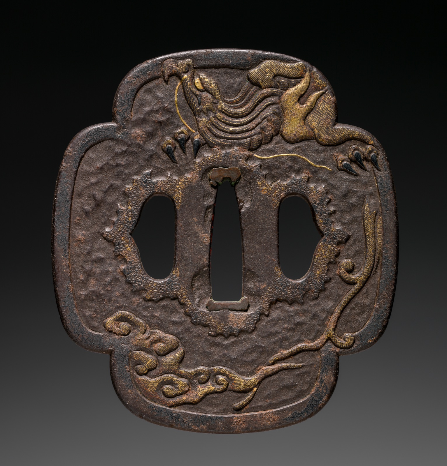 Sword Guard (Tsuba) with Dragon in Storm and Sea