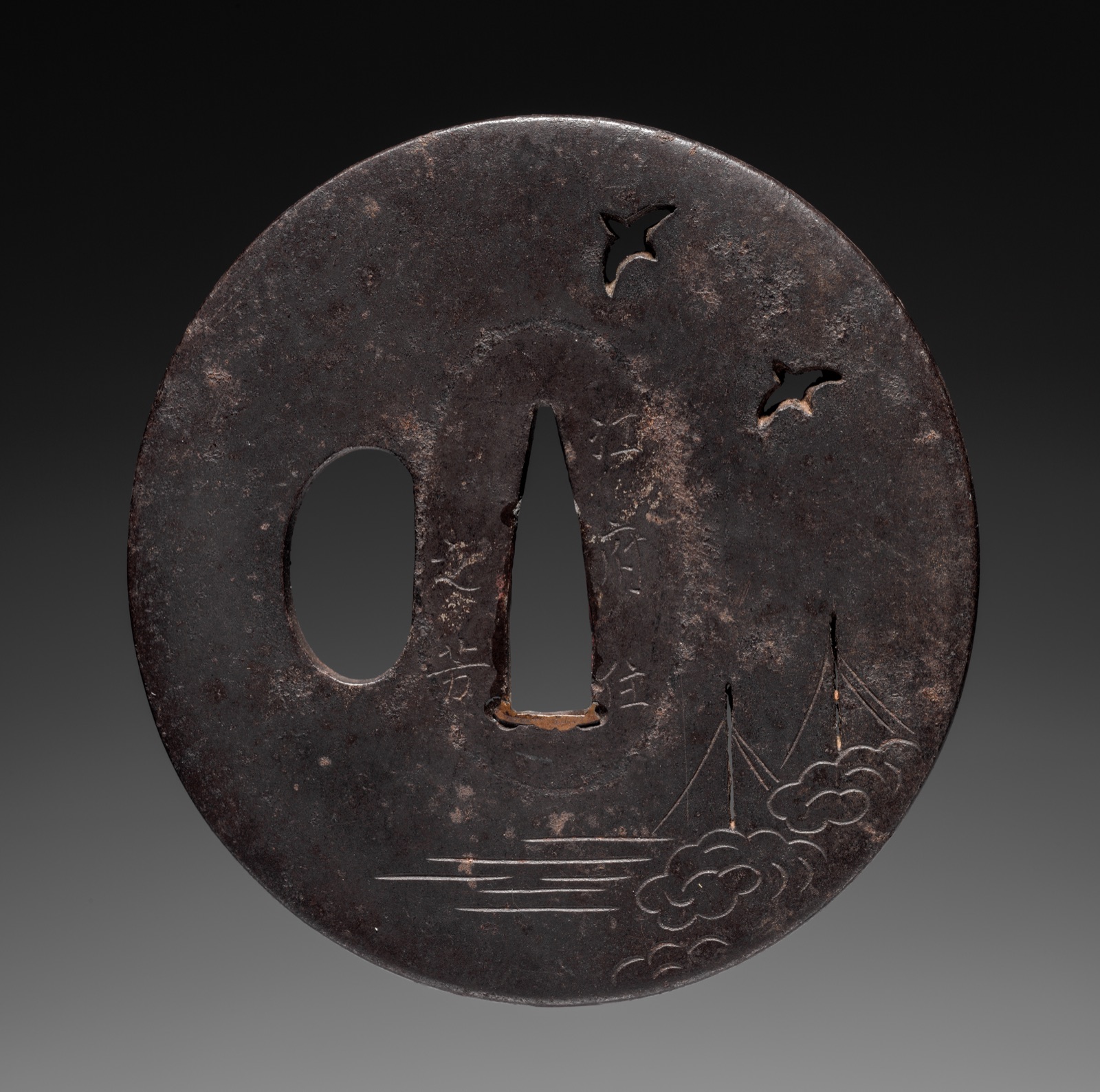 Sword Guard (Tsuba) with Birds and Sails