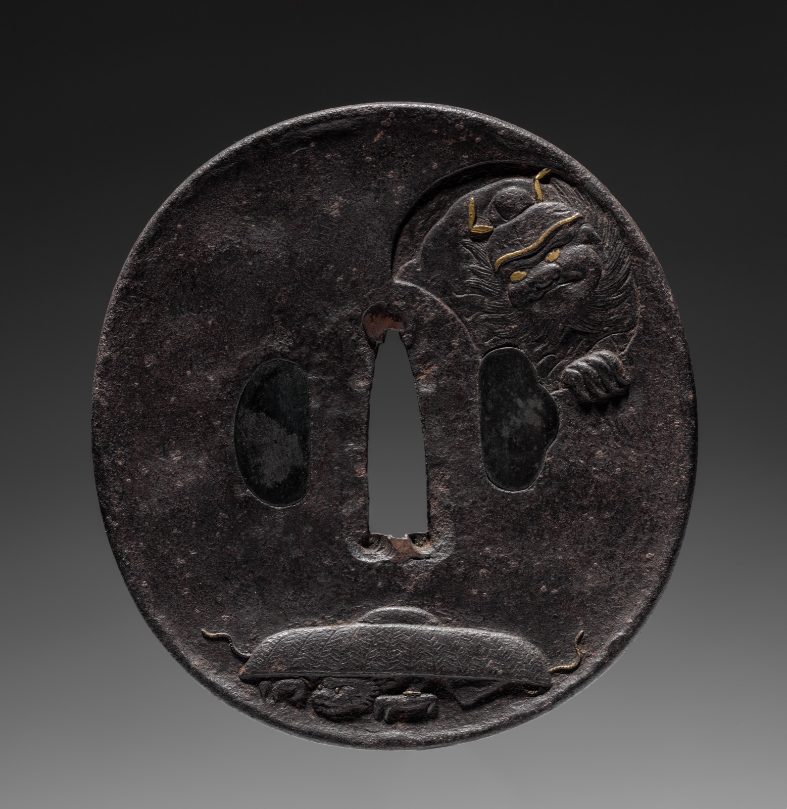 Sword Guard (Tsuba) with Zhong Kui (Shoki) the Demon Queller and Pine