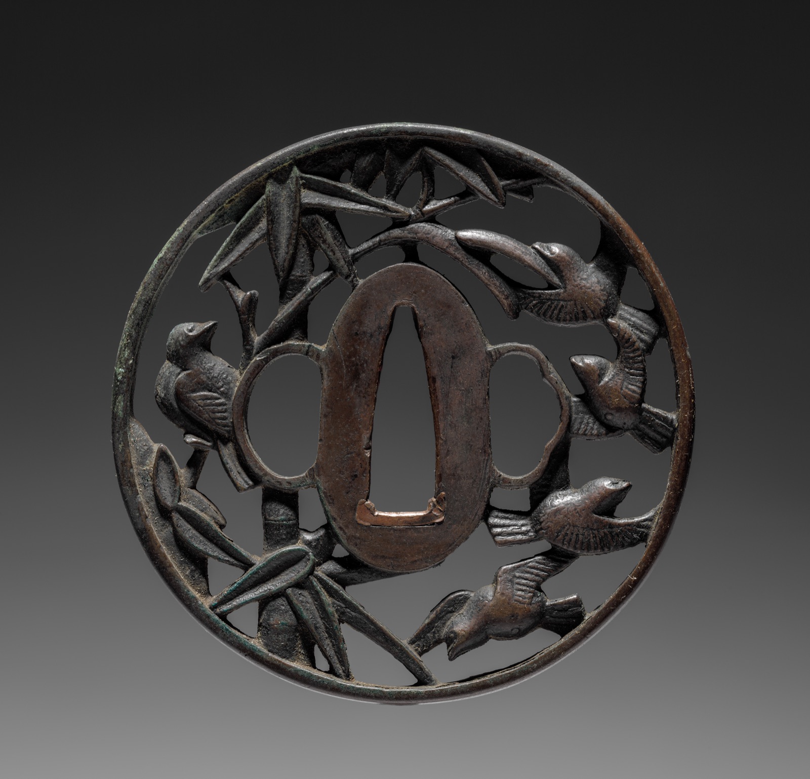 Sword Guard (Tsuba) with Birds in Bamboo
