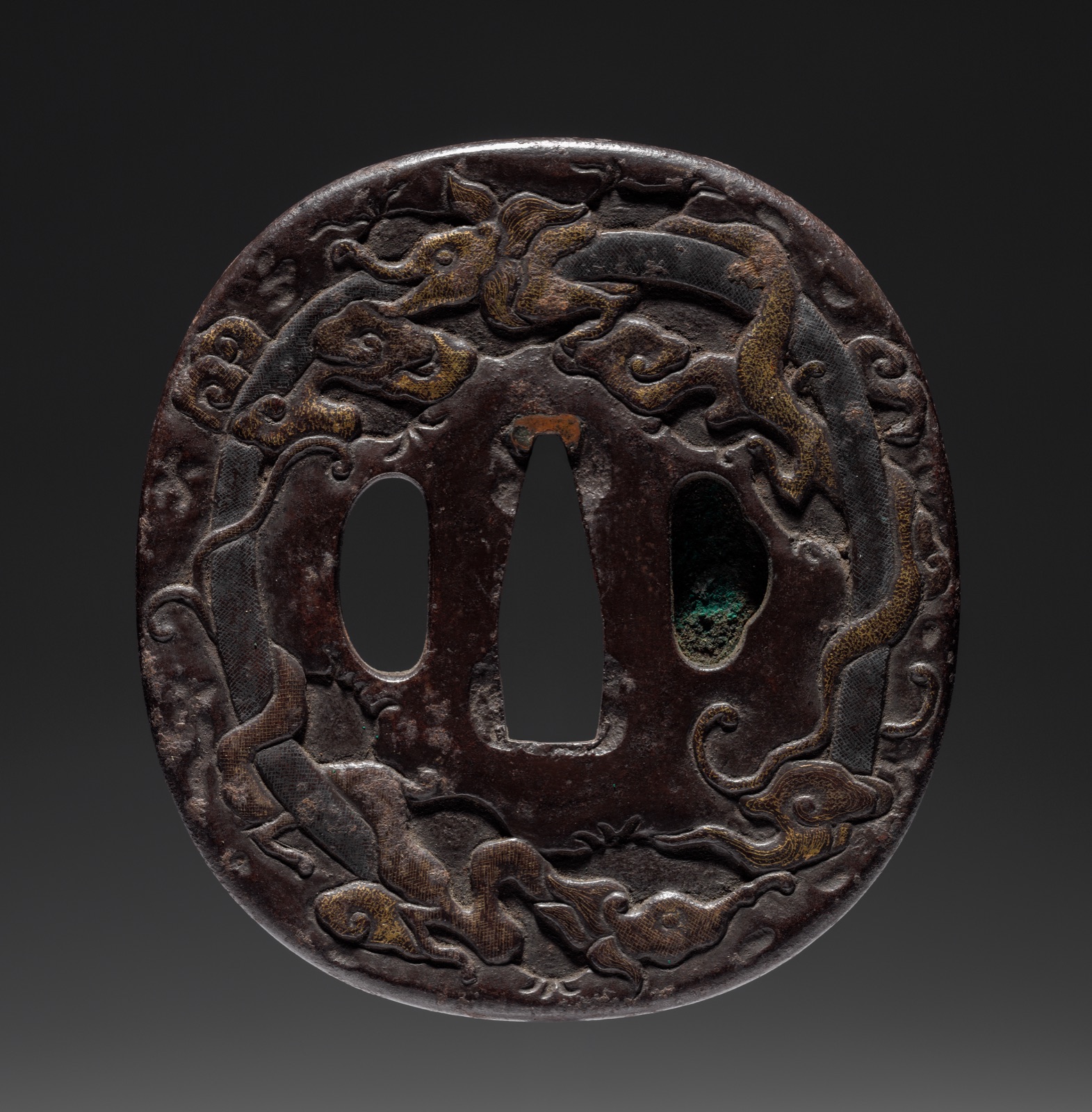 Sword Guard (Tsuba) with Dragon and Sacred Jewel