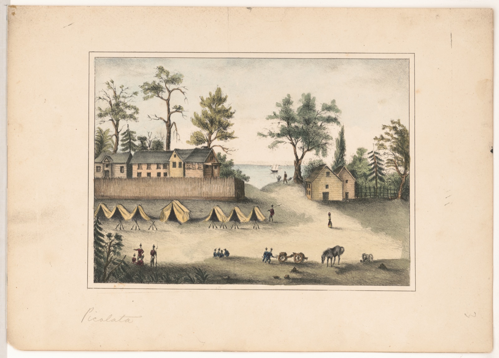 [Soldiers in camp outside the fortified houses, Picolata, Florida] — Gray & James.