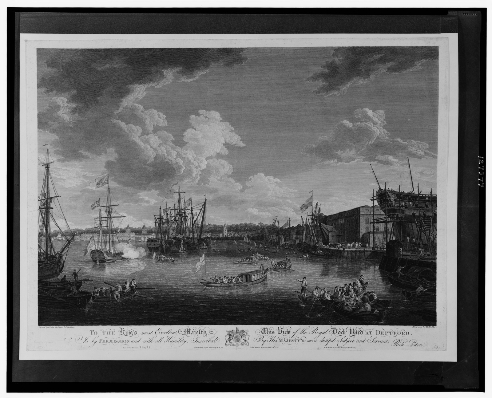 To the King's most excellent majesty, this view of the royal dock yard at Deptford [...] — Woollett, William, 1735-1785.