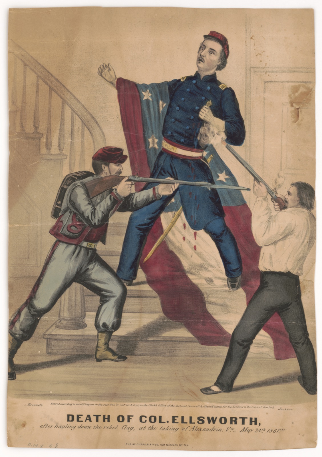 Death of Col. Ellsworth After hauling down the rebel flag, at the taking of Alexandria, Va., May 24th 1861 / — Currier & Ives.