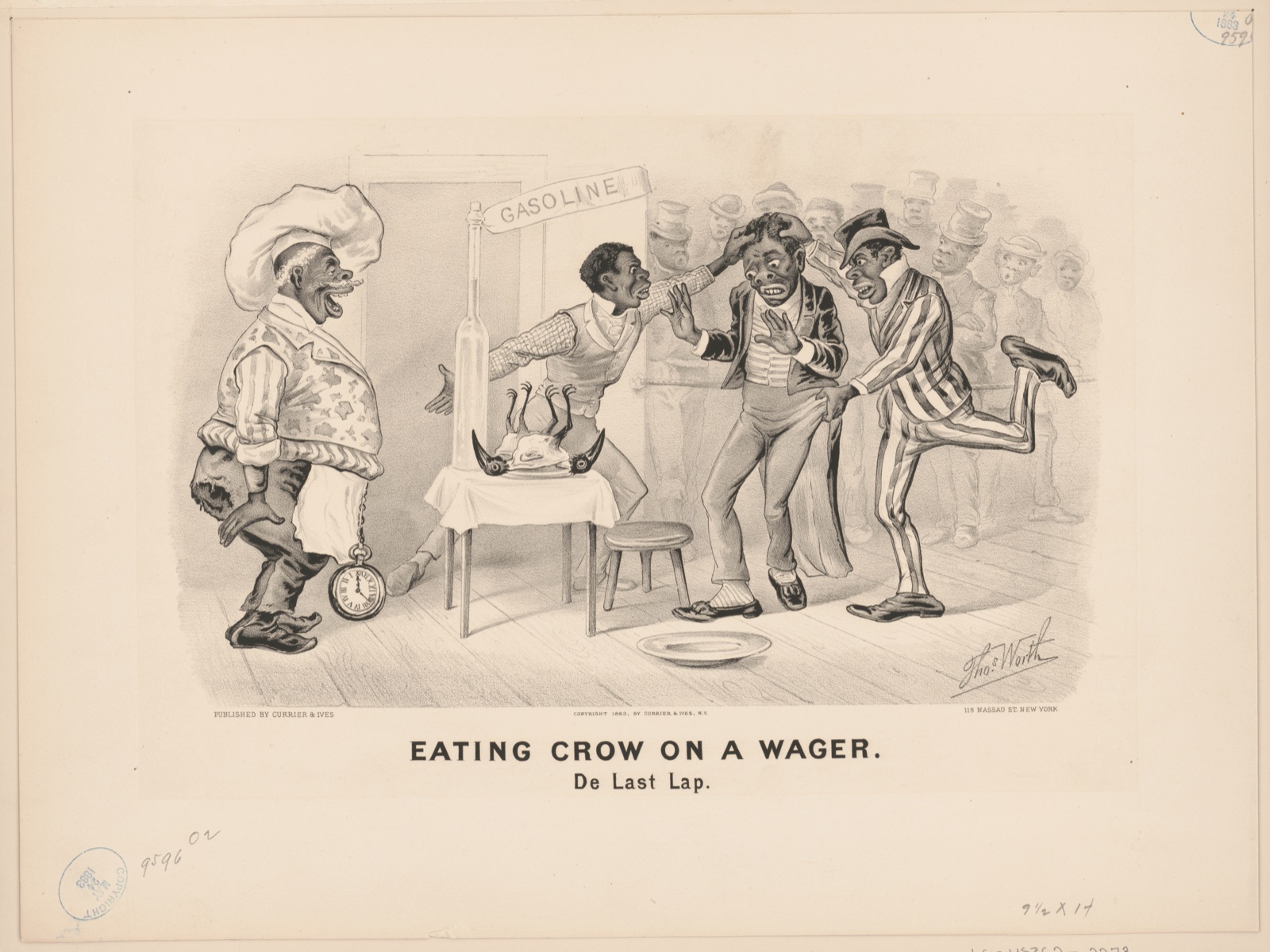 Eating crow on a wager: De last lap — Currier & Ives.