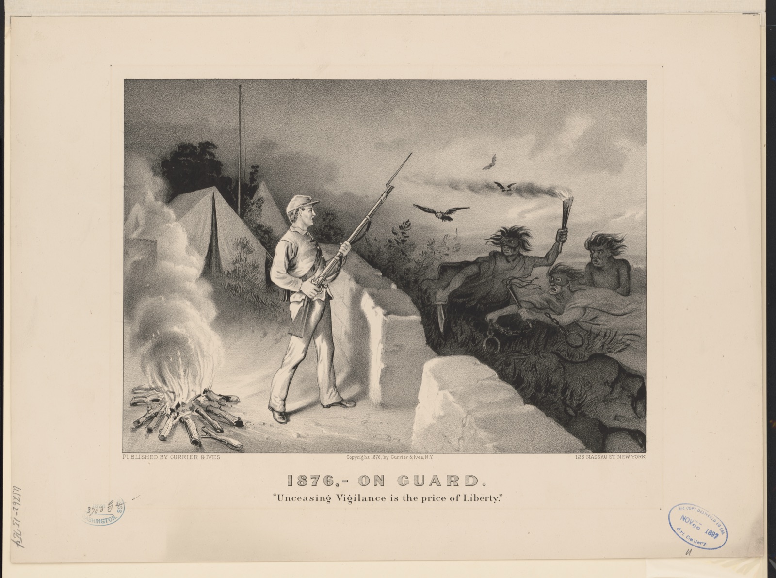 1876, On Guard: "Unceasing vigilance is the price of liberty" — Currier & Ives.