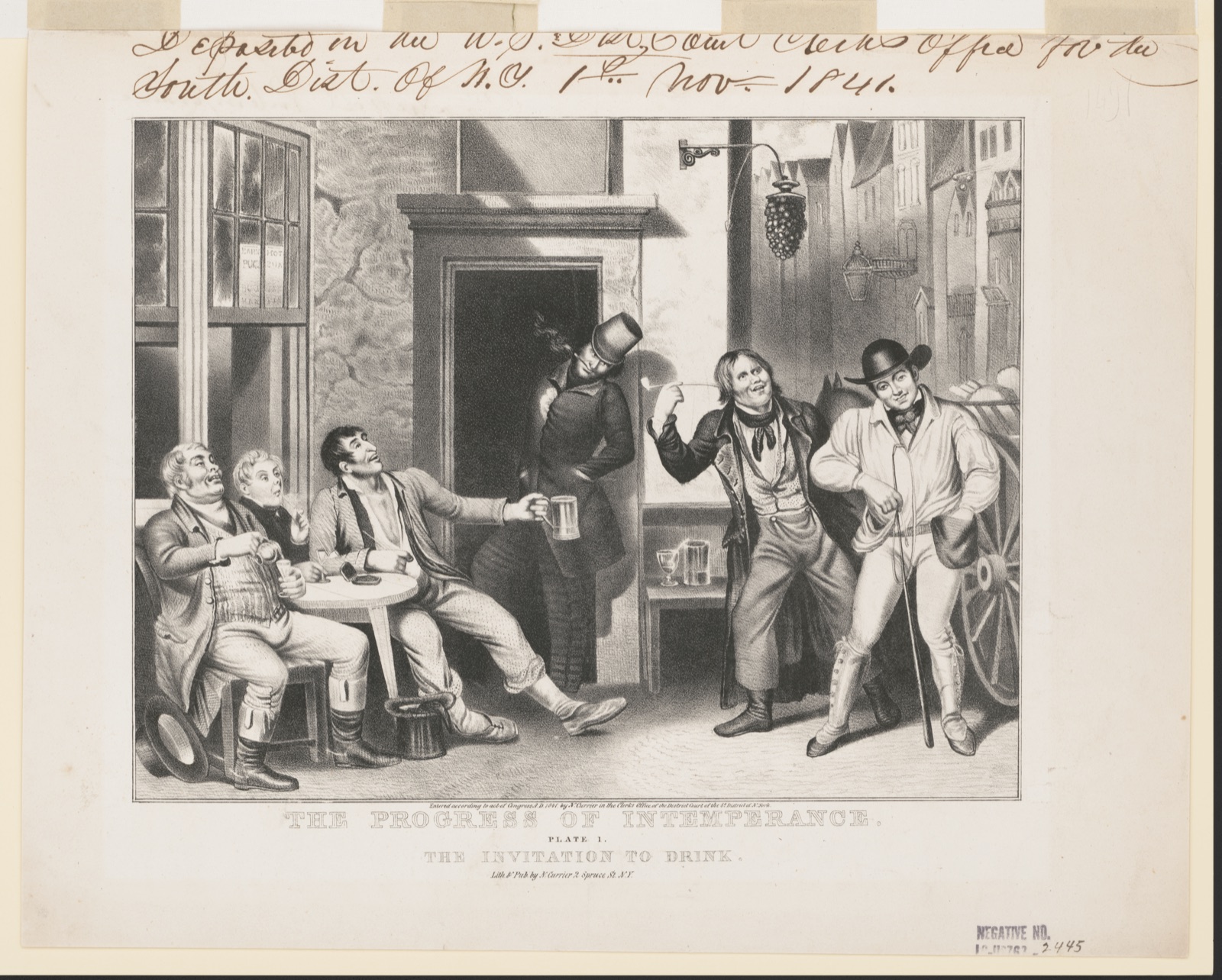 The progress of intemperance: plate I. the invitation to drink — N. Currier (Firm)